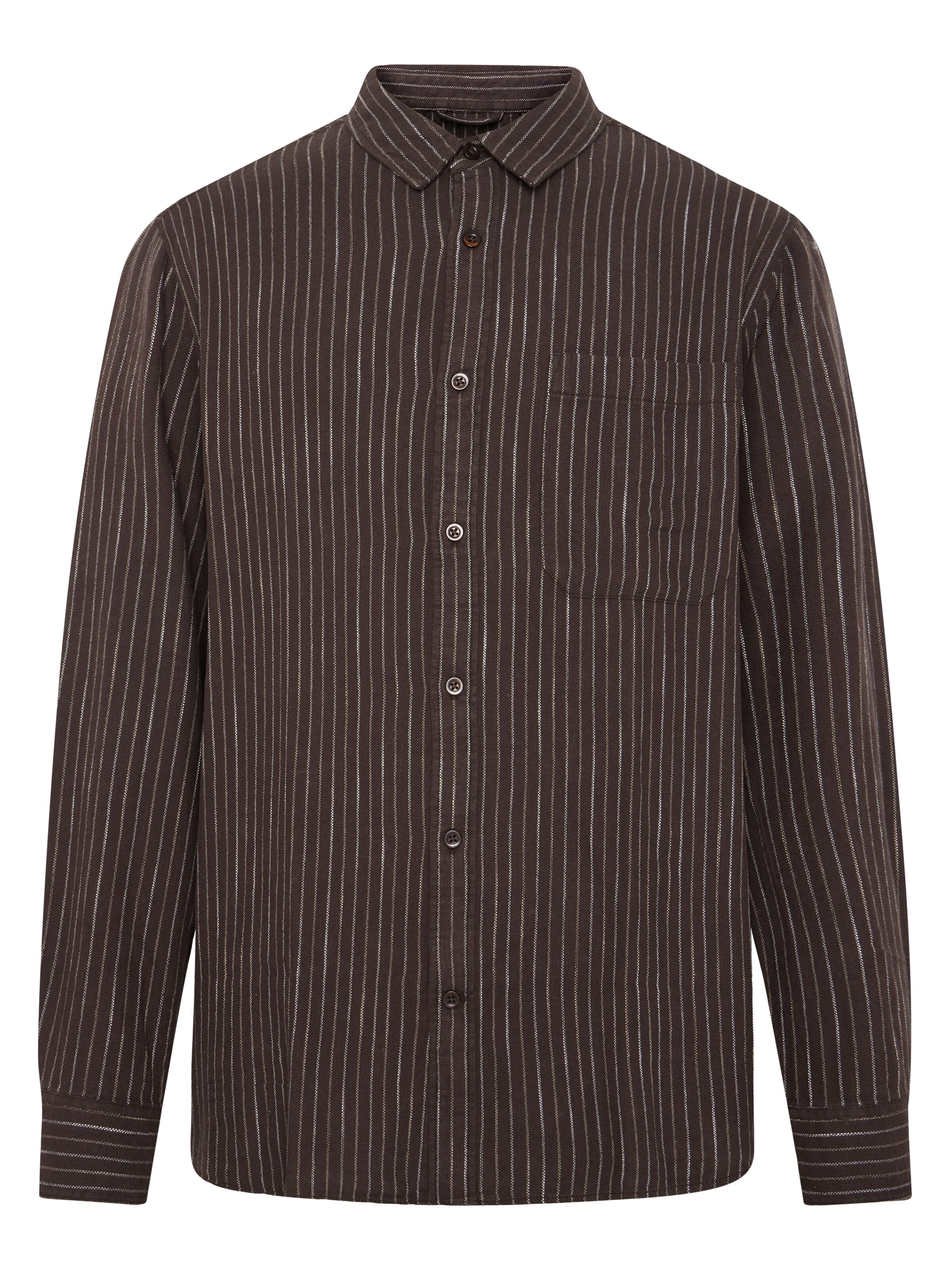 knowledge cotton apparel homme chemise stripped shirt coton bio marron blanc l armoire poethique 1