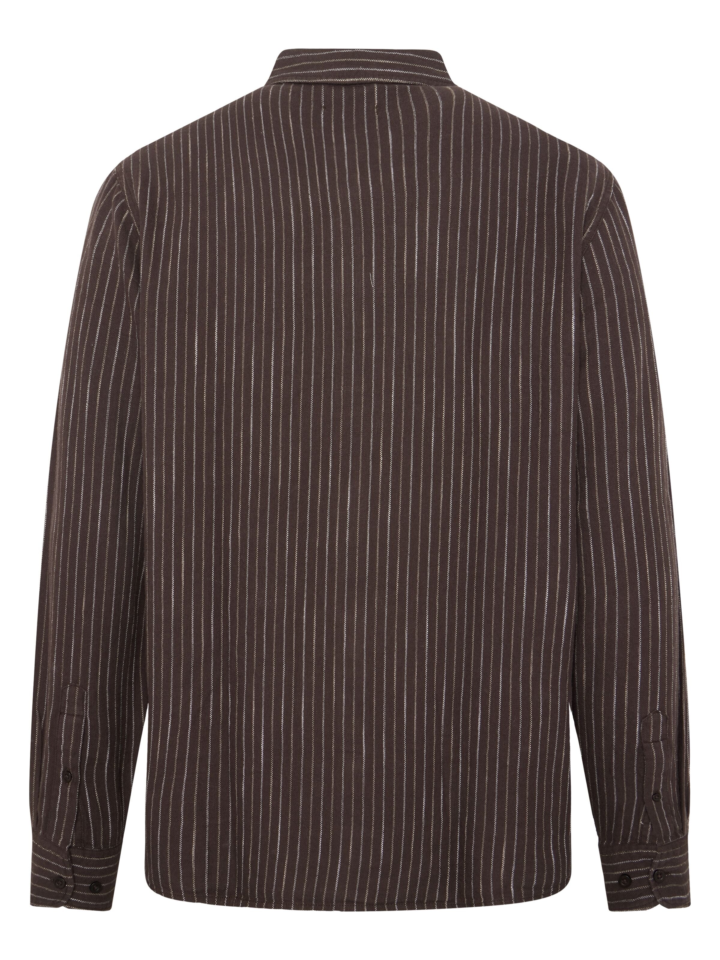 knowledge cotton apparel homme chemise stripped shirt coton bio marron blanc l armoire poethique 3