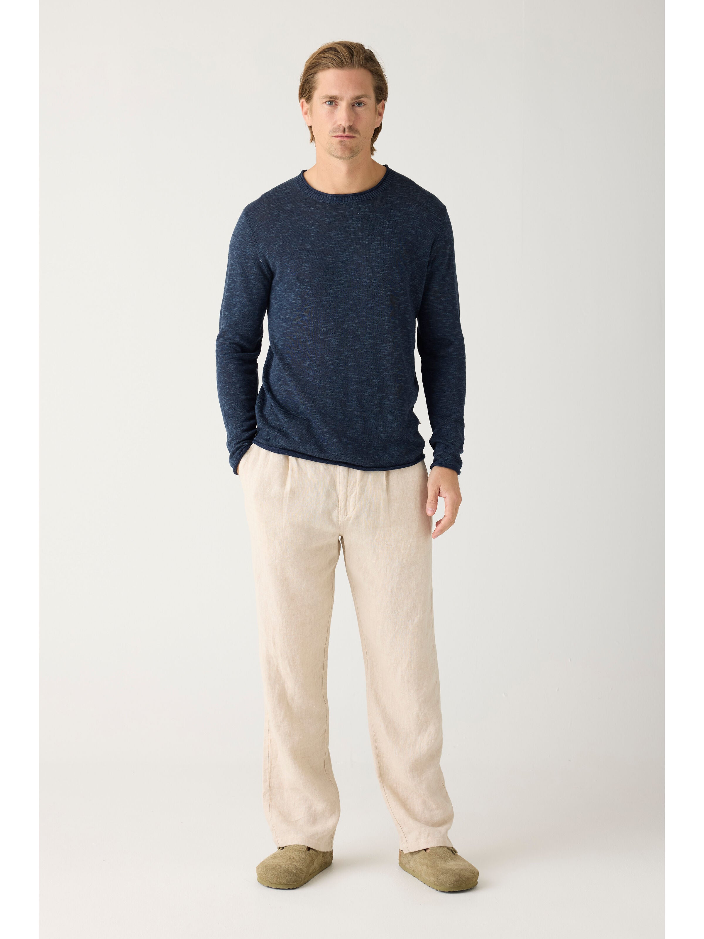 knowledge cotton apparel homme pantalon fig loose lin bio beige l armoire poethique  1