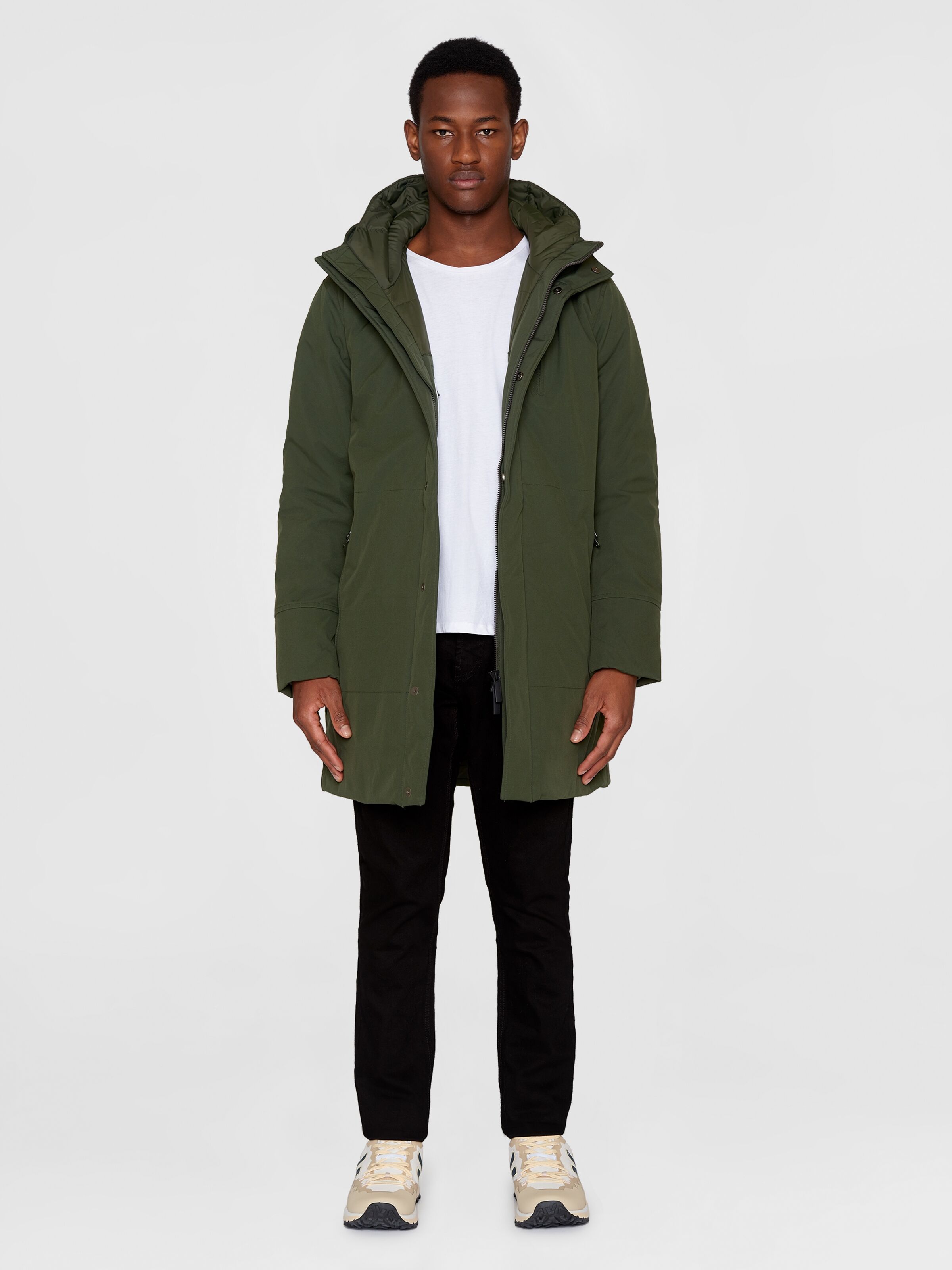 knowledge cotton apparel homme parka climate shell jacket polyester recycle vert kaki l armoire poethique  4