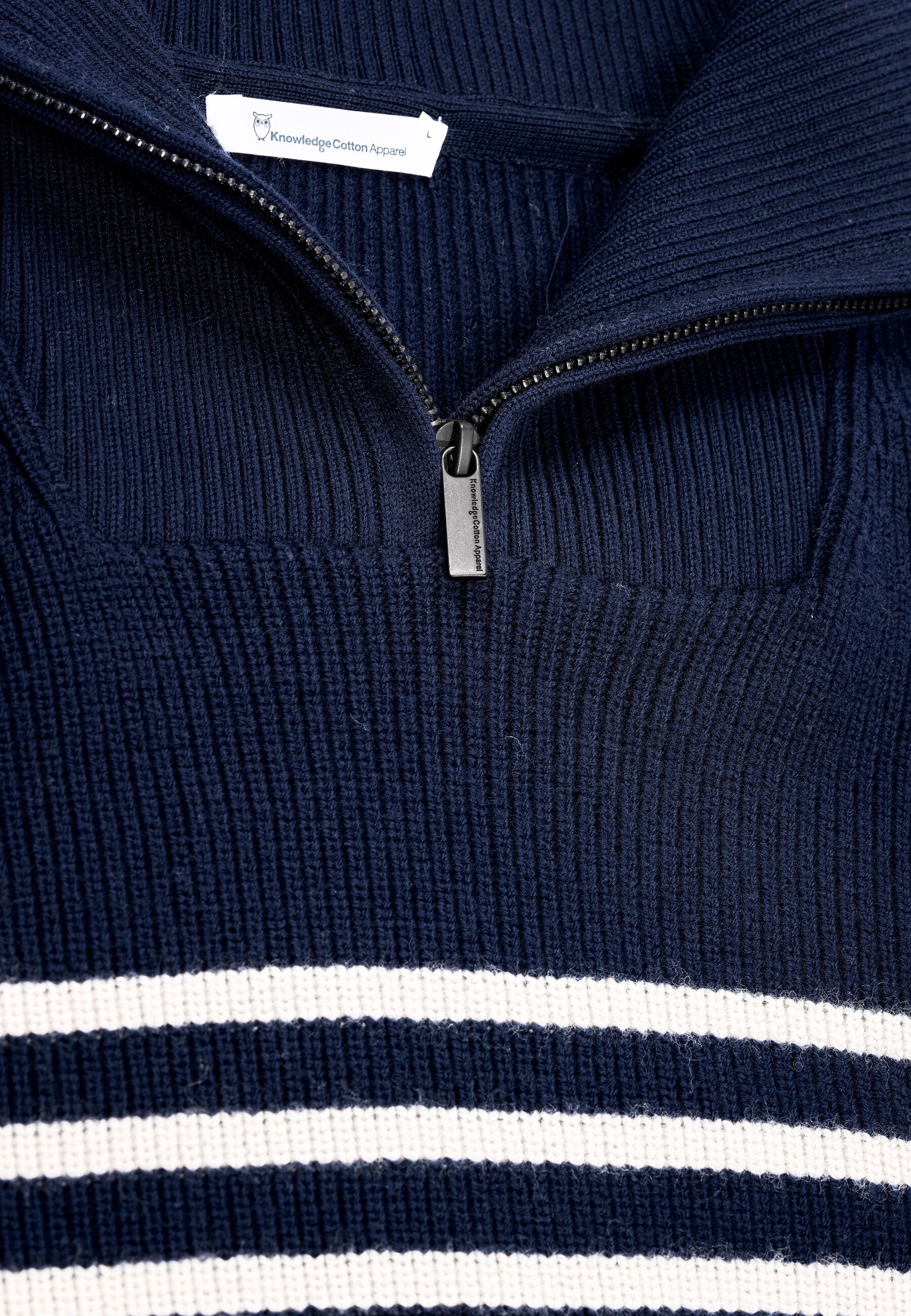knowledge cotton apparel homme pull 1 2 neck zip merino wool rib knit laine bleu marine l armoire poethique 5