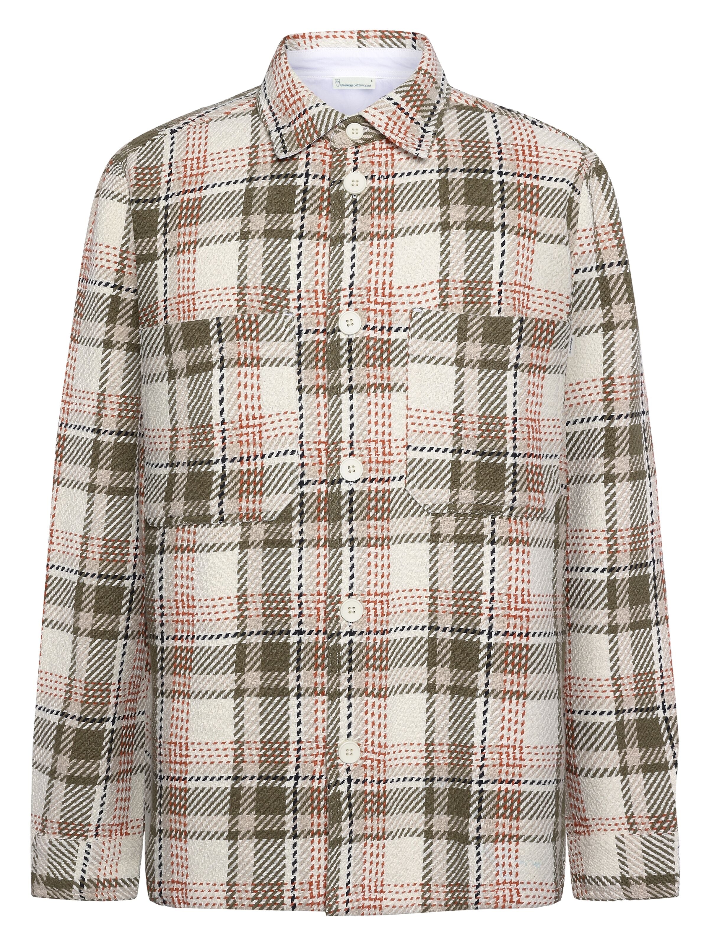 knowledge cotton apparel homme surchemise checked overshirt coton bio creme l armoire poethique 2