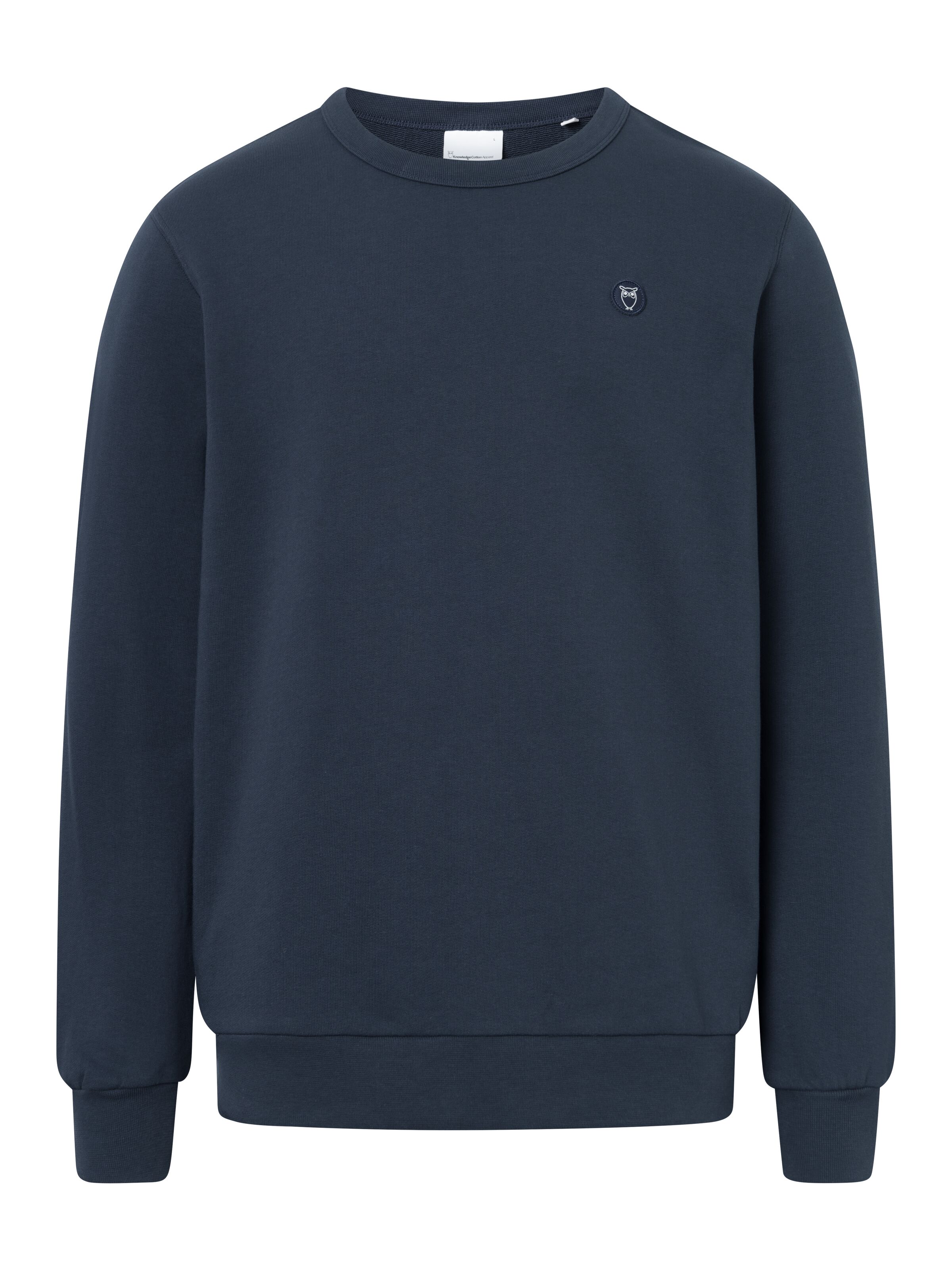 knowledge cotton apparel homme sweat erik basic badge coton bio bleu marine l armoire poethique 2