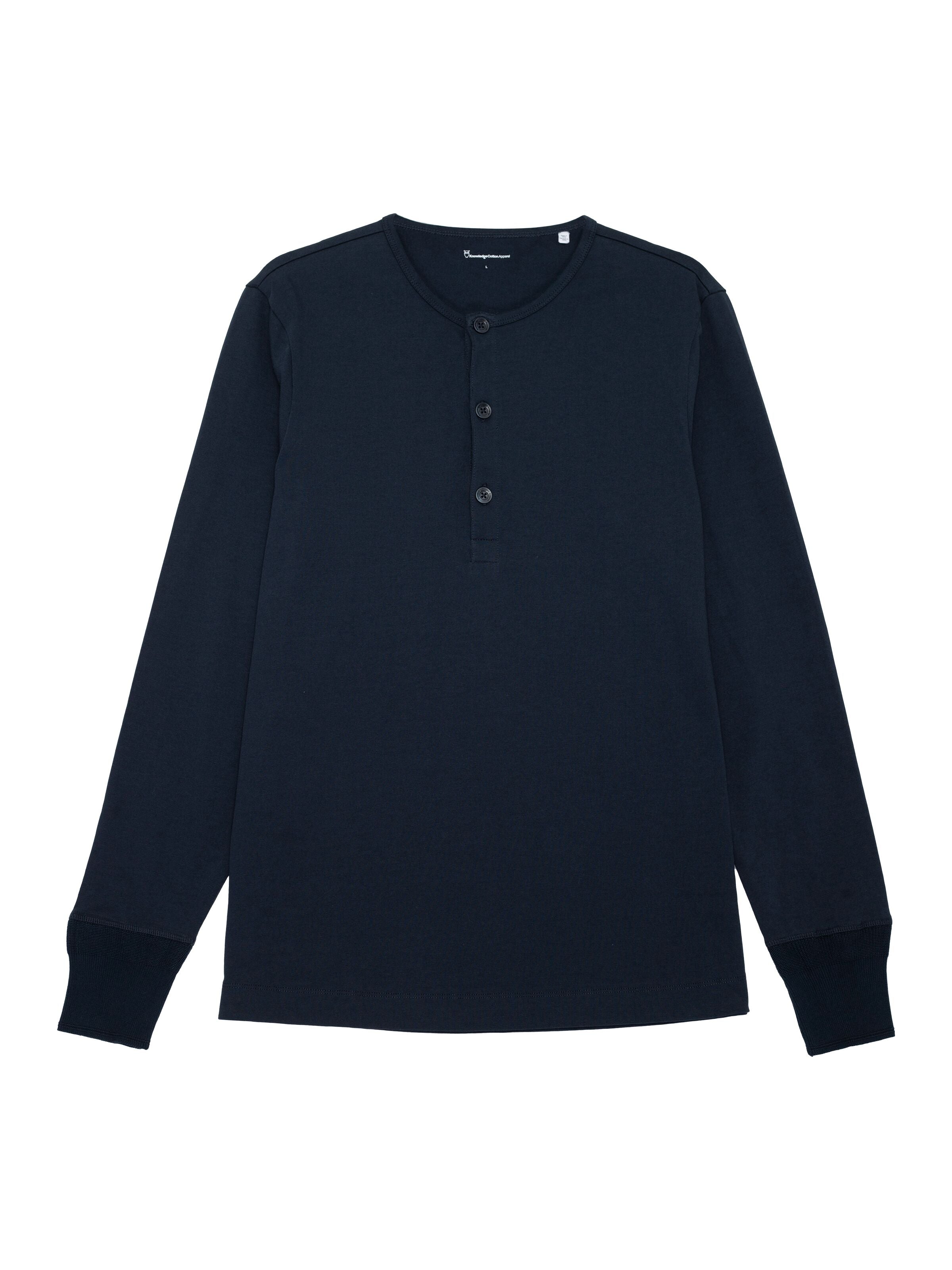 knowledge cotton apparel homme t shirt BO long sleeve henley coton bio bleu marine l armoire poethique 1