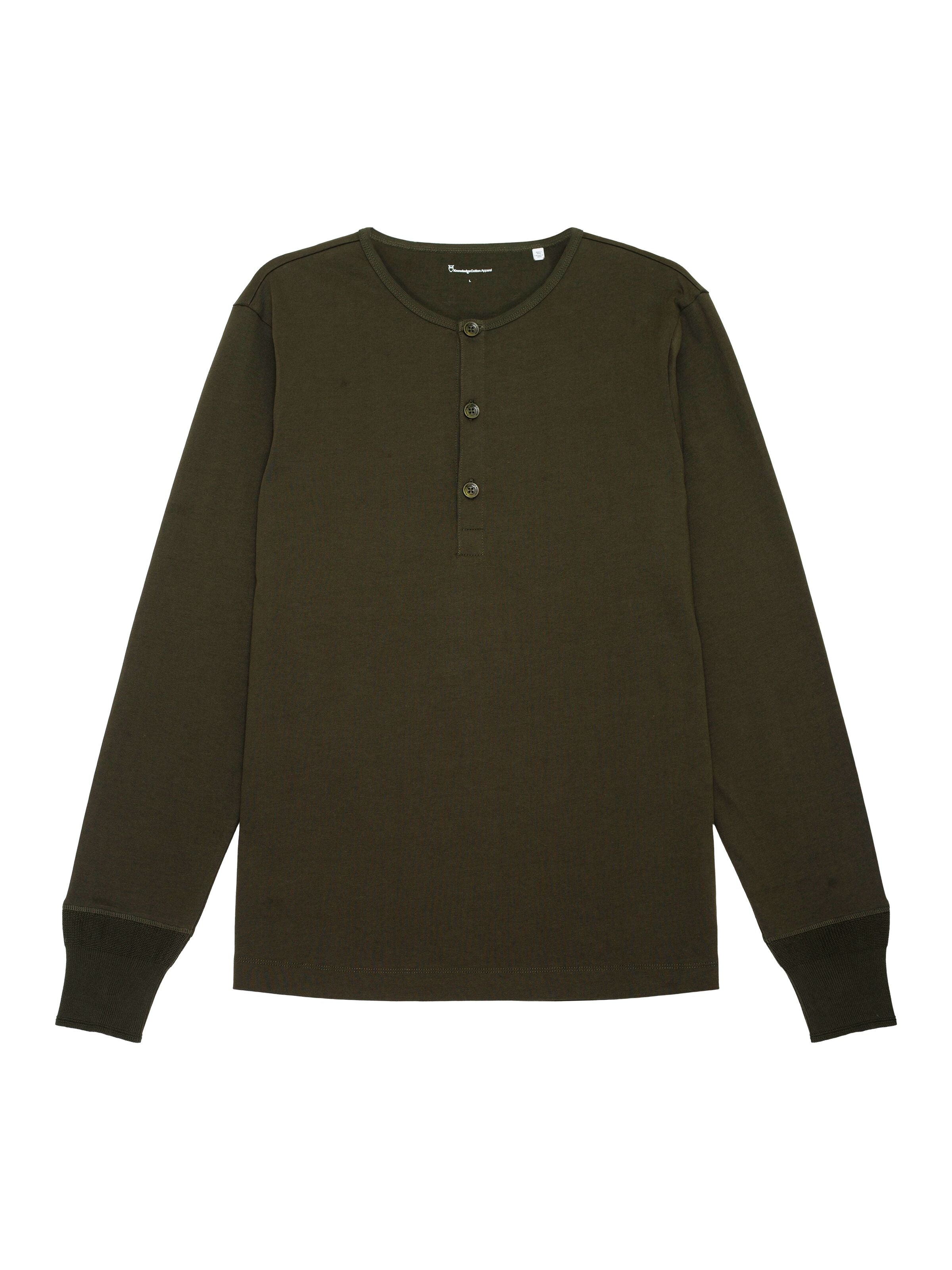 knowledge cotton apparel homme t shirt BO long sleeve henley coton bio vert kaki l armoire poethique 2