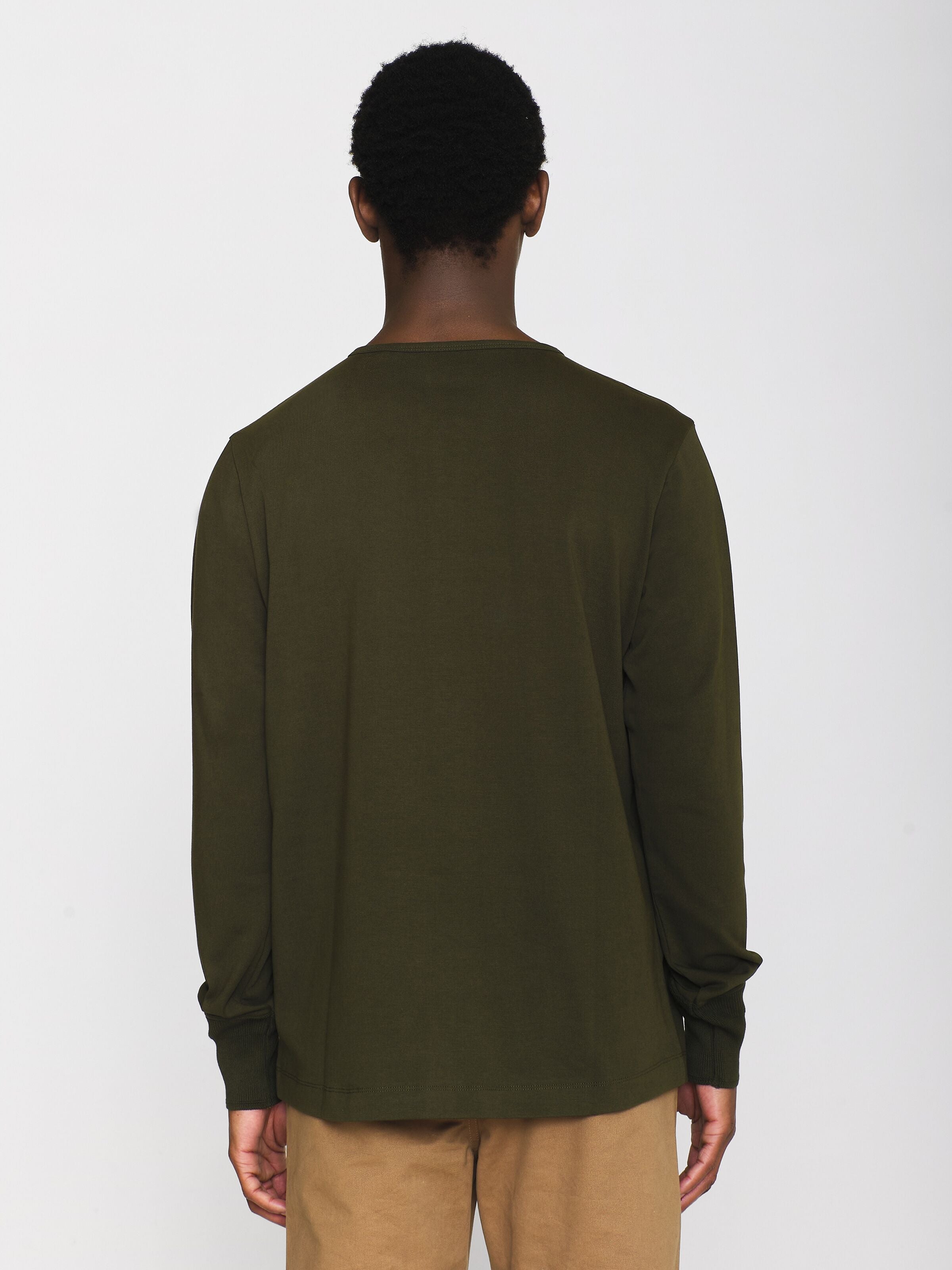 knowledge cotton apparel homme t shirt BO long sleeve henley coton bio vert kaki l armoire poethique 4