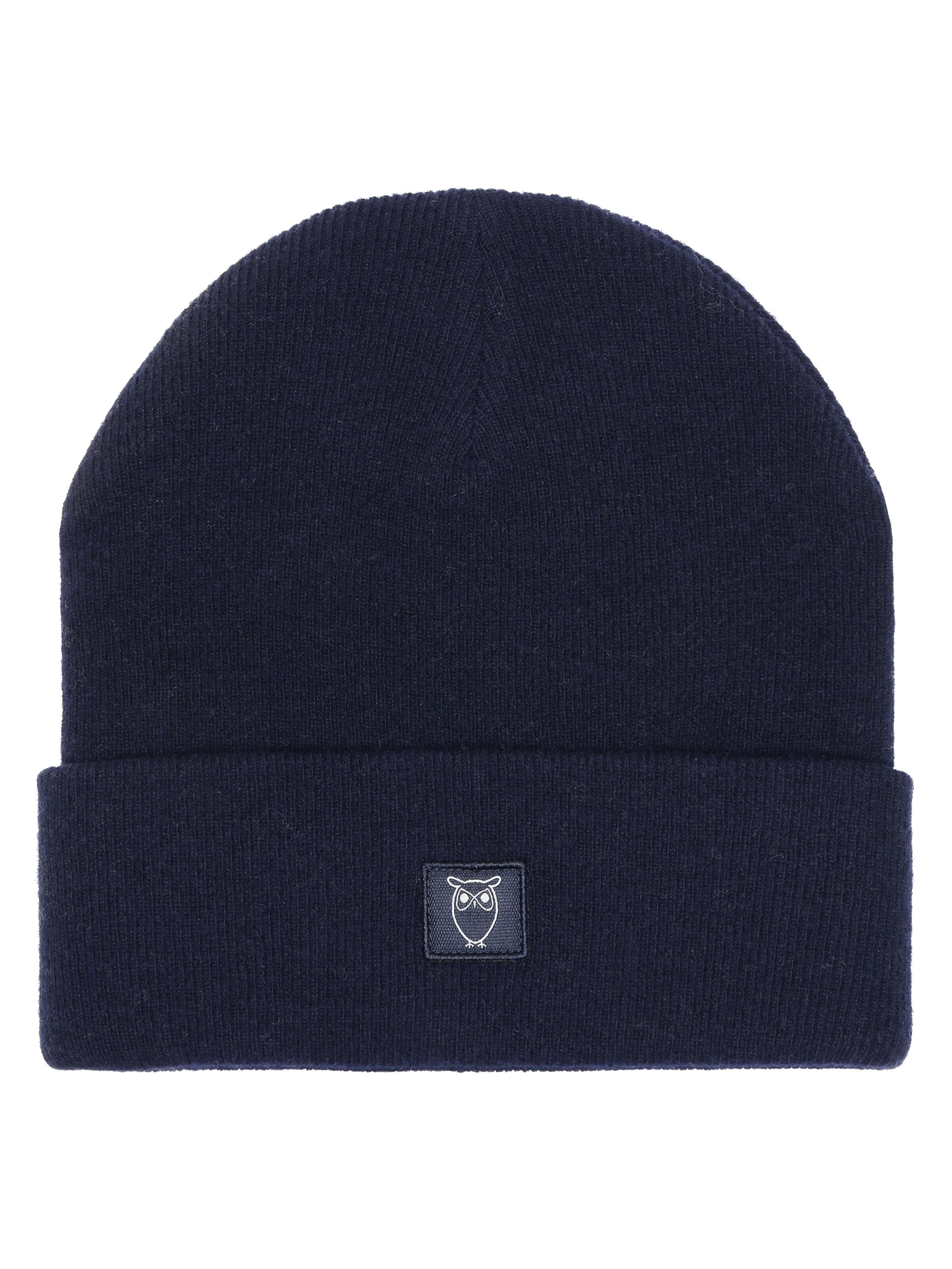 knowledge cotton apparel unisexe bonnet double layer whool beanie laine bleu marine l armoire poethique  3