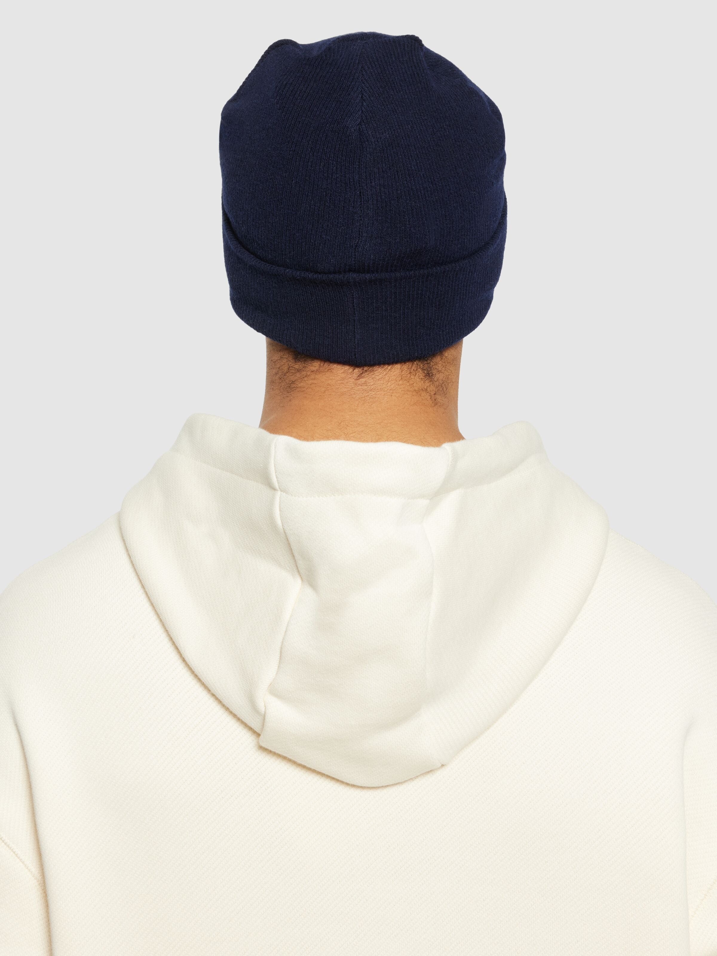 knowledge cotton apparel unisexe bonnet double layer whool beanie laine bleu marine l armoire poethique  5