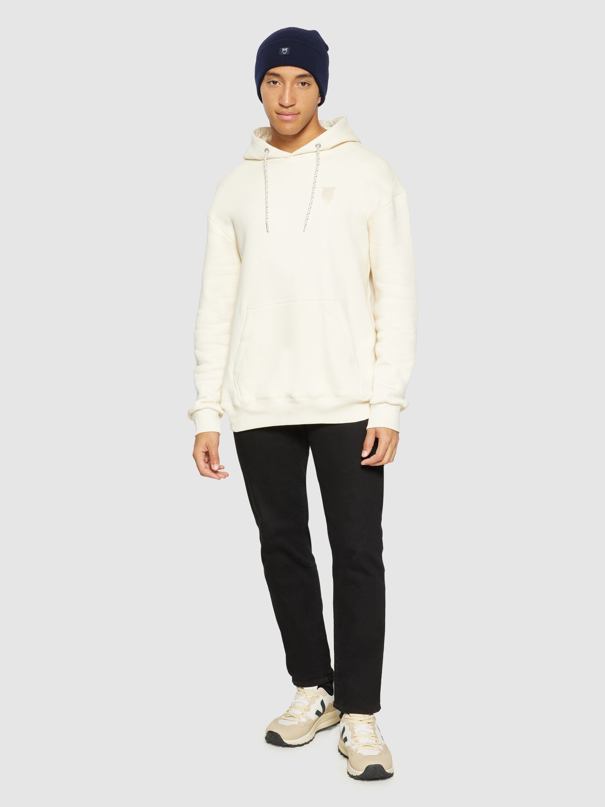 knowledge cotton apparel unisexe bonnet double layer whool beanie laine bleu marine l armoire poethique  6