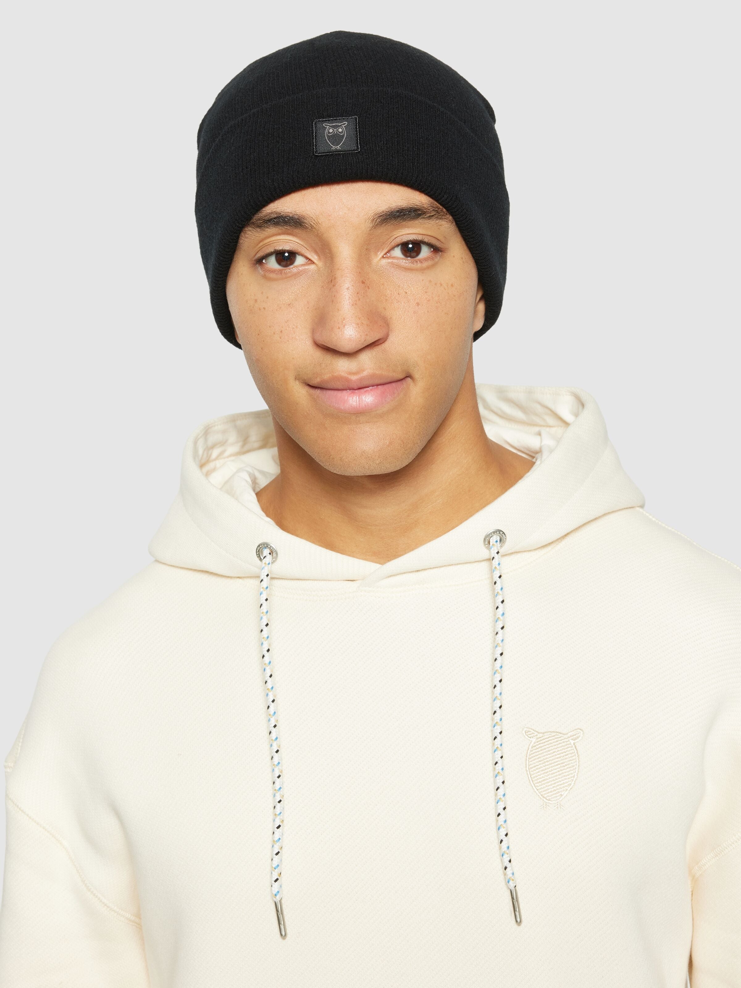 knowledge cotton apparel unisexe bonnet double layer whool beanie laine noir l armoire poethique  1