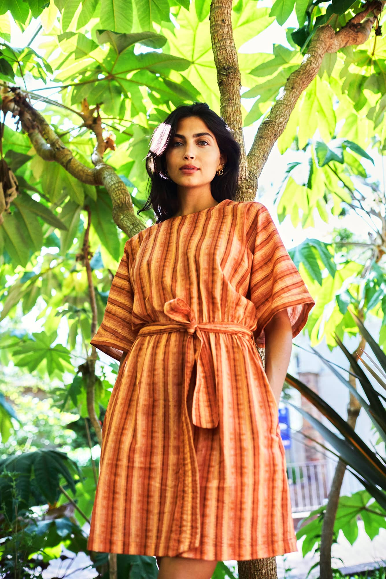 Robe en coton bio azul · pêche rayé
