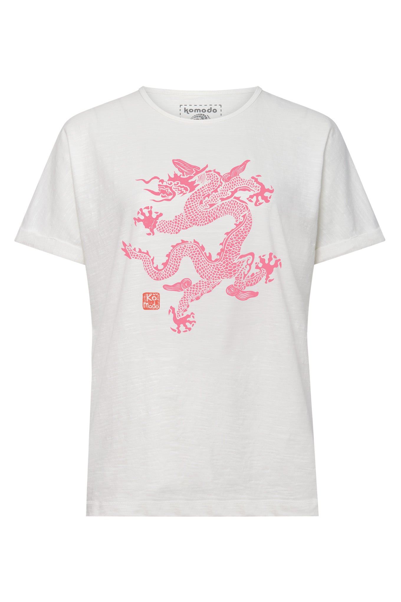 Organic cotton dragon t-shirt · white and pink