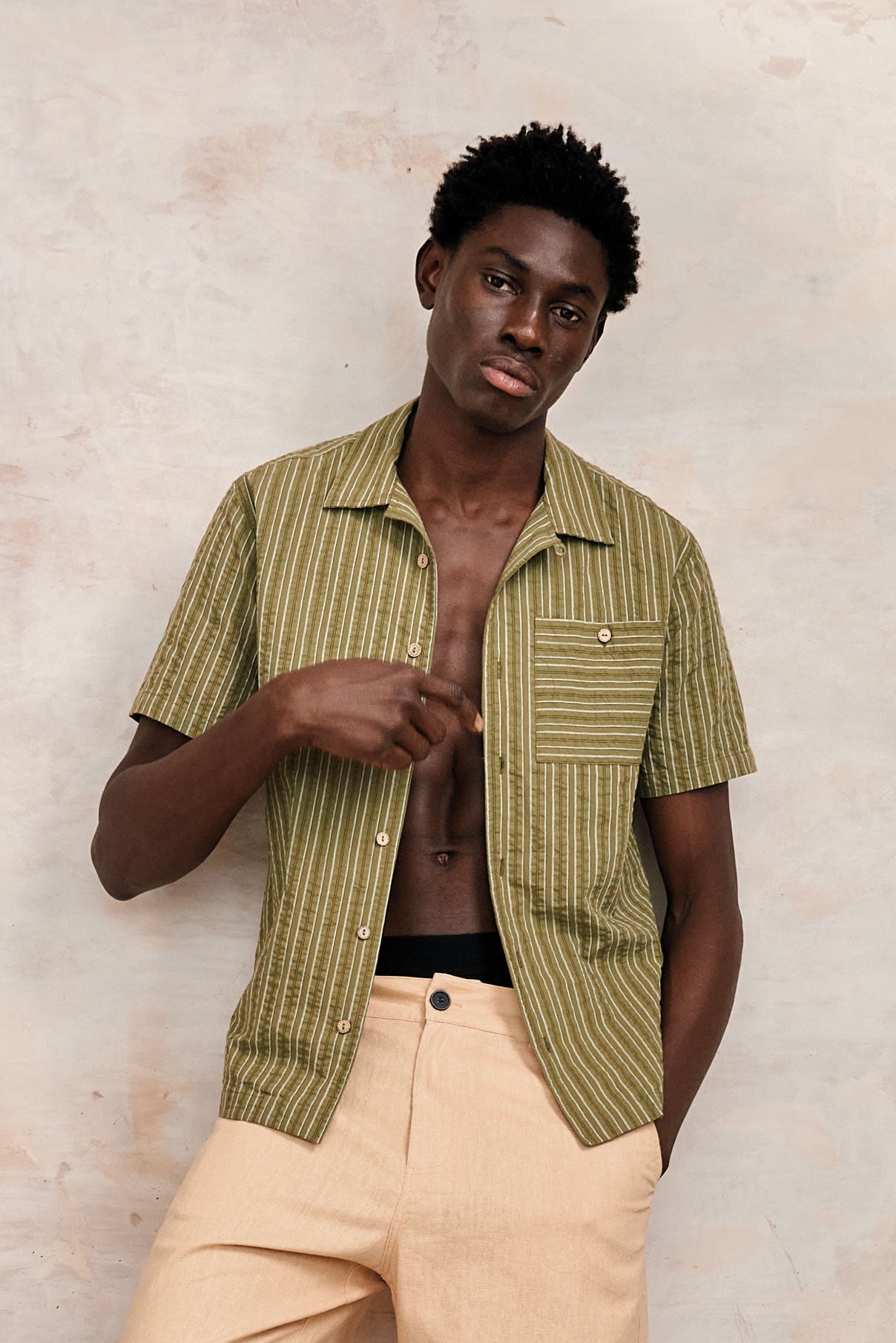 komodo homme chemise spindrift green stripe coton bio l armoire poethique  2