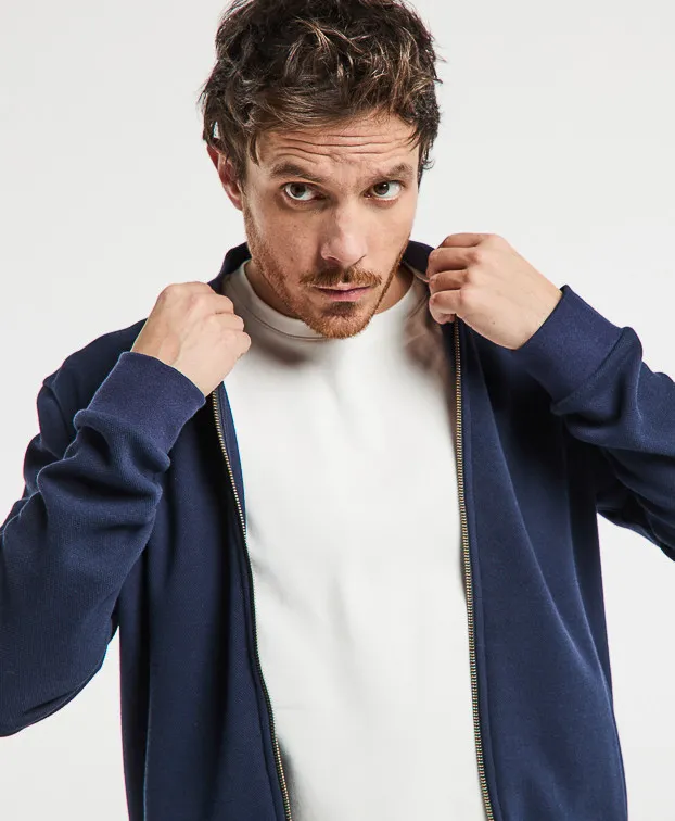 la gentle factory homme sweat zippe pedro matieres recyclees bleu marine l armoire poethique 5