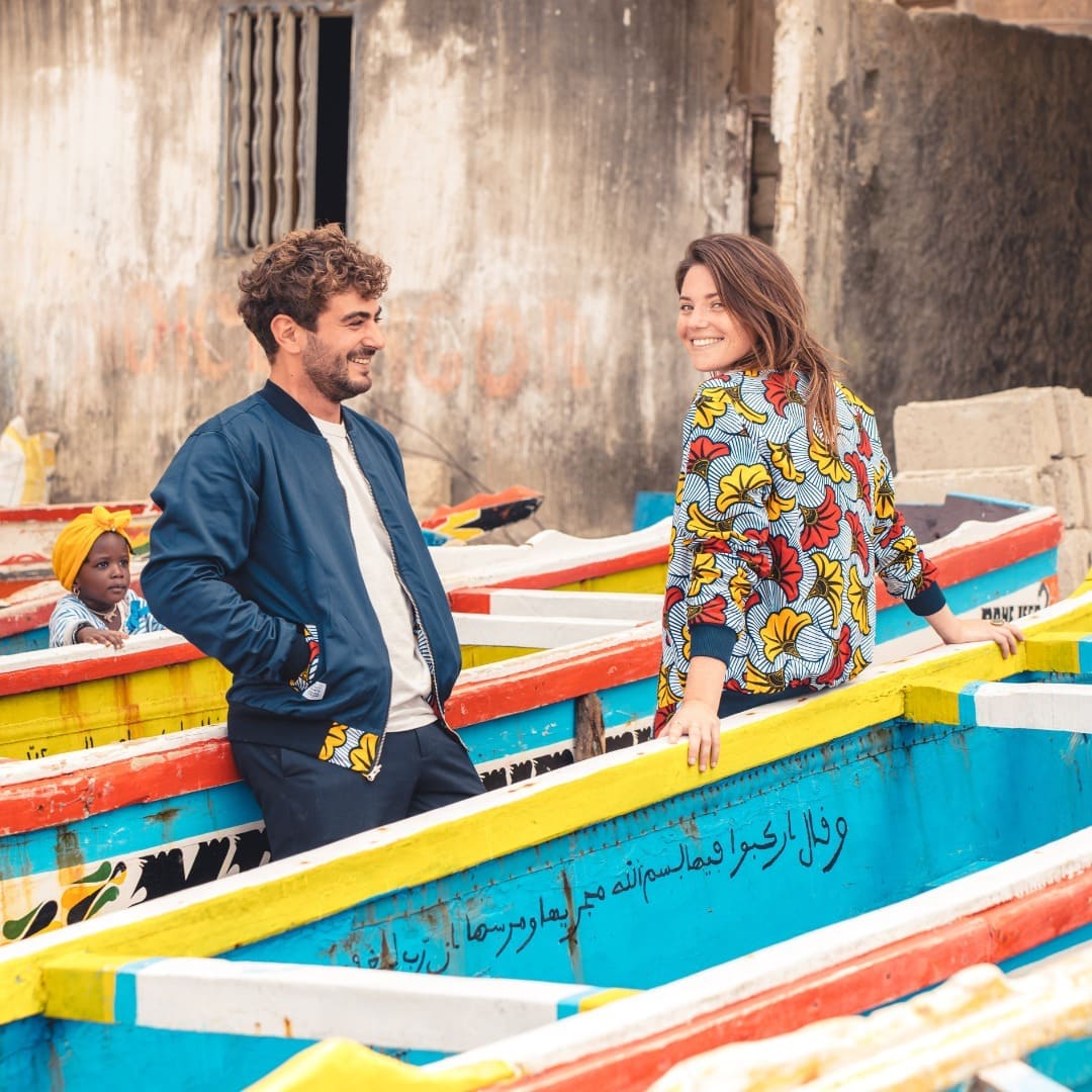 Bombers réversible en coton et wax de coton Loumpoul · rouge et jaune et bleu marine