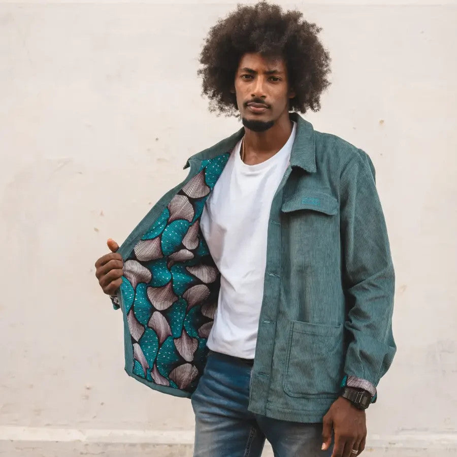 le petit dakarois unisexe veste velours coton wax podor bleu canard l armoire poethique  4