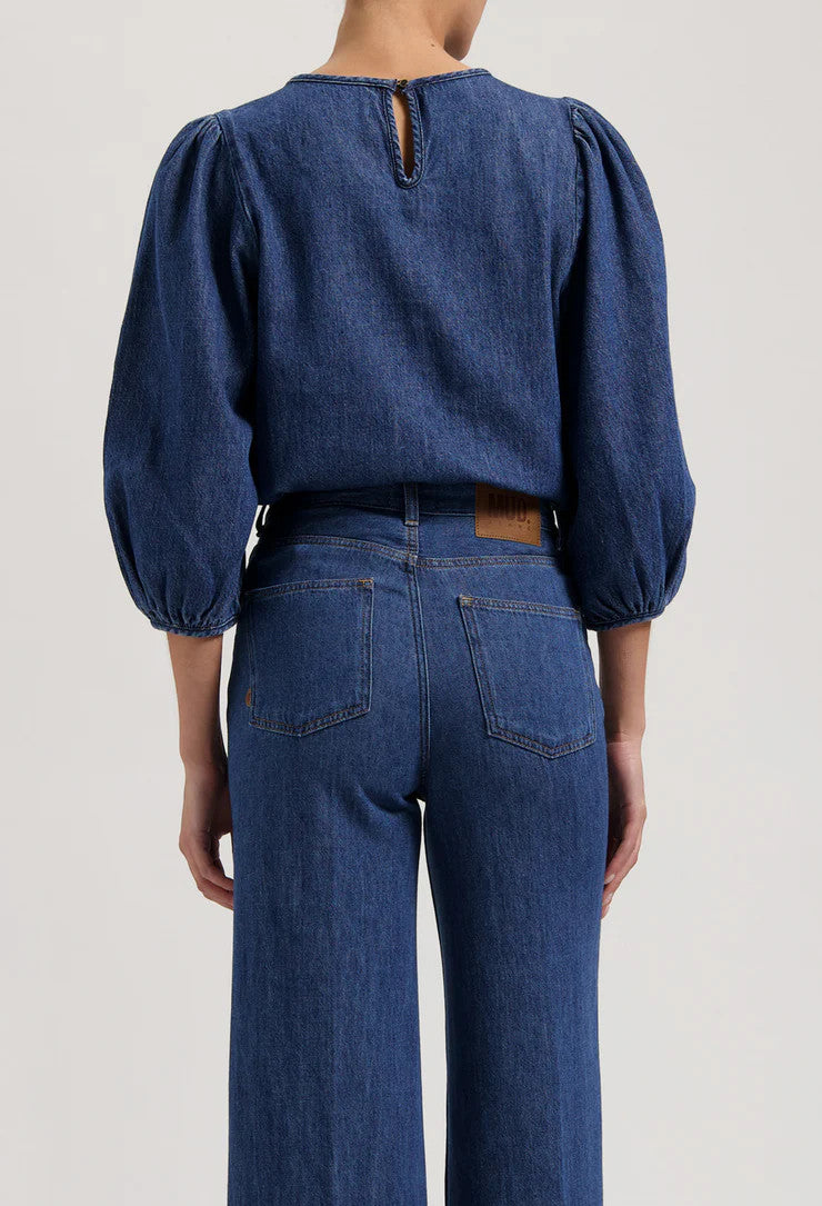 mud jeans femme blouse gloria flow stone indigo coton bio lin recycle l armoire poethique 4