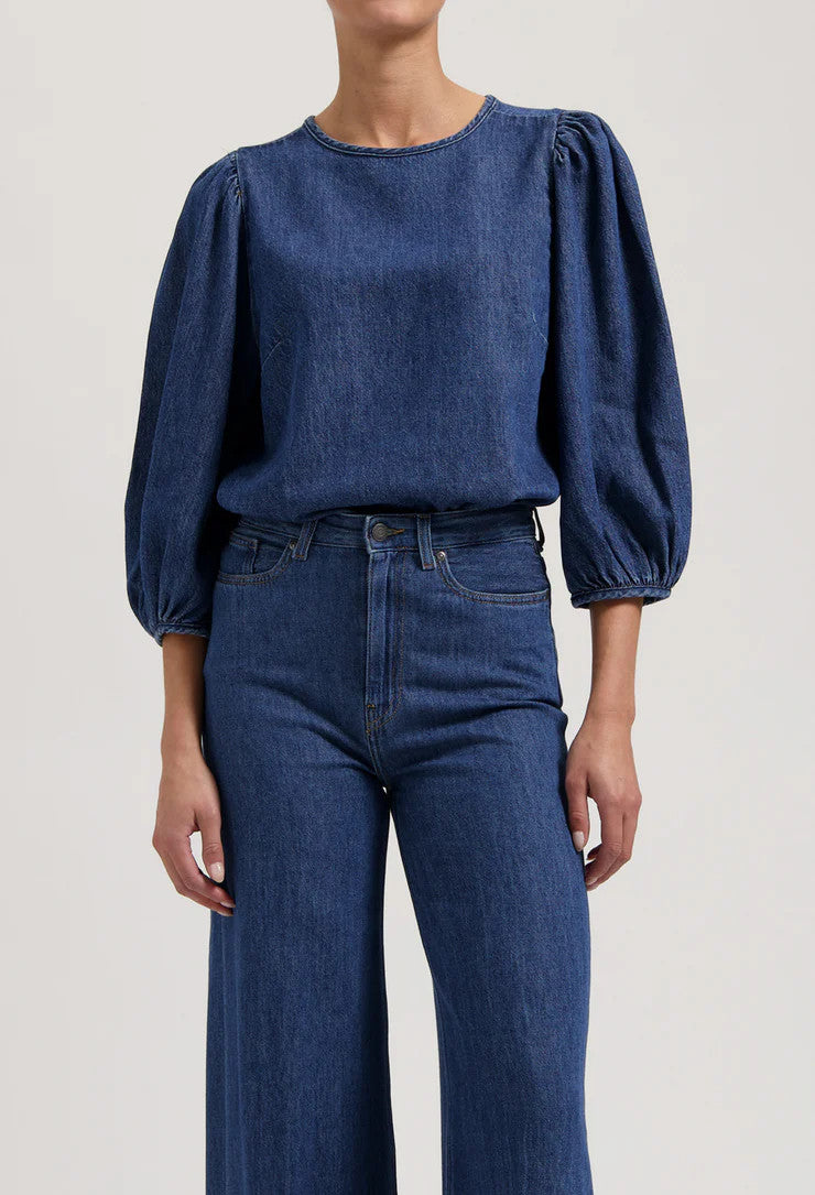 mud jeans femme blouse gloria flow stone indigo coton bio lin recycle l armoire poethique 5