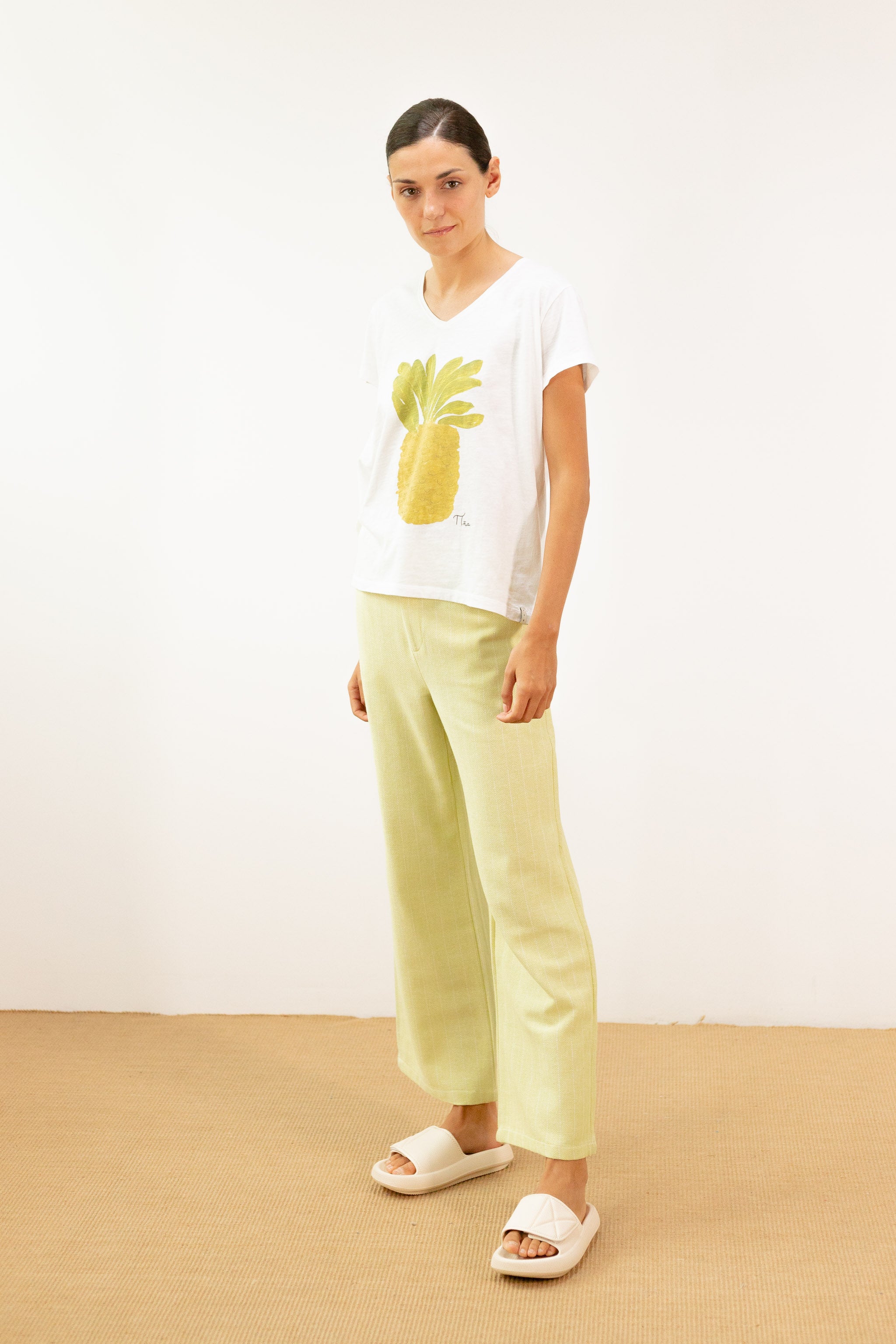 pan femme t shirt ananas camiseta cruda pina blanc jaune vert coton bio l armoire poethique 1