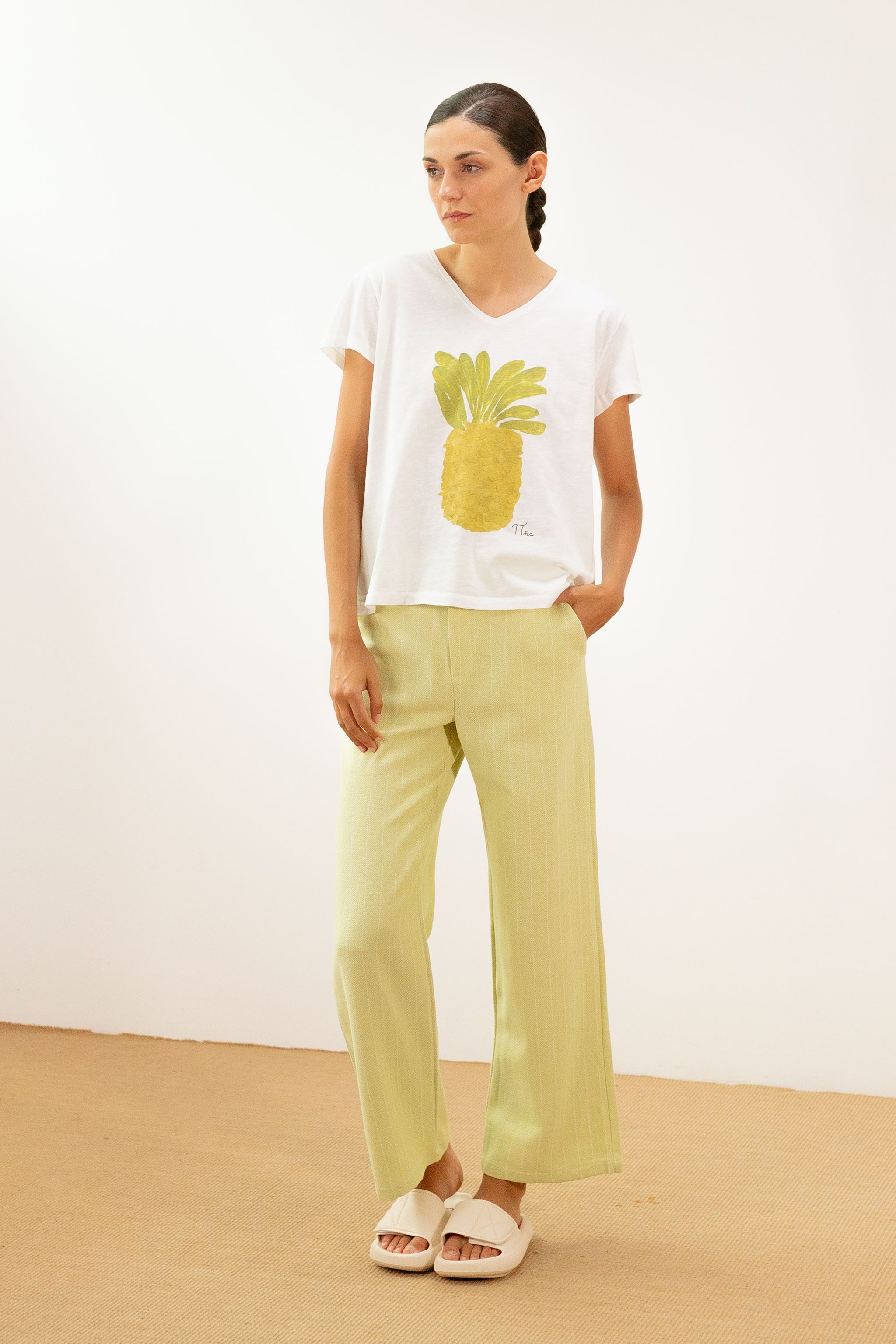 pan femme t shirt ananas camiseta cruda pina blanc jaune vert coton bio l armoire poethique 3