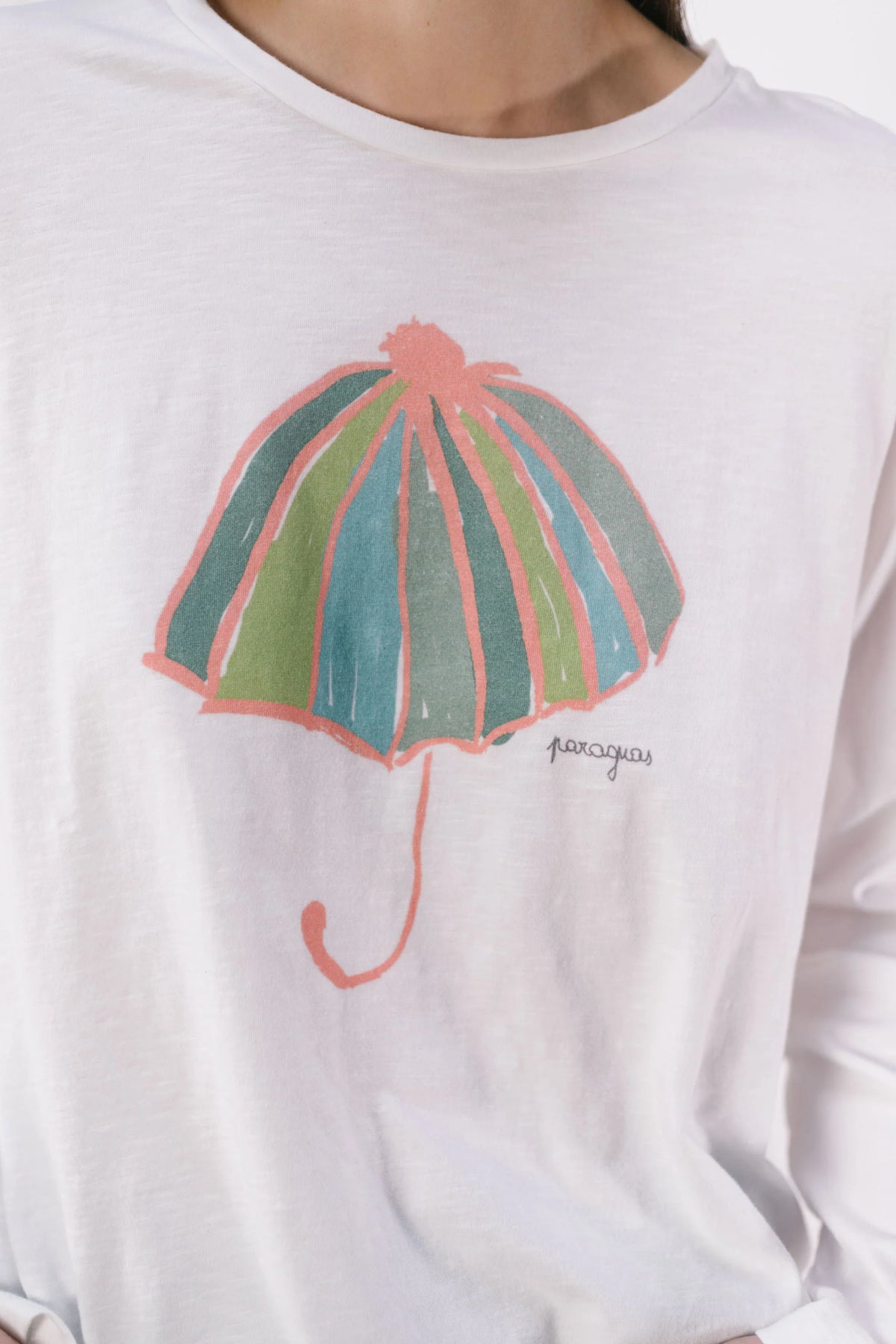 pan femme tee shirt parapluie a manches longues en coton bio blanc et multicolor
