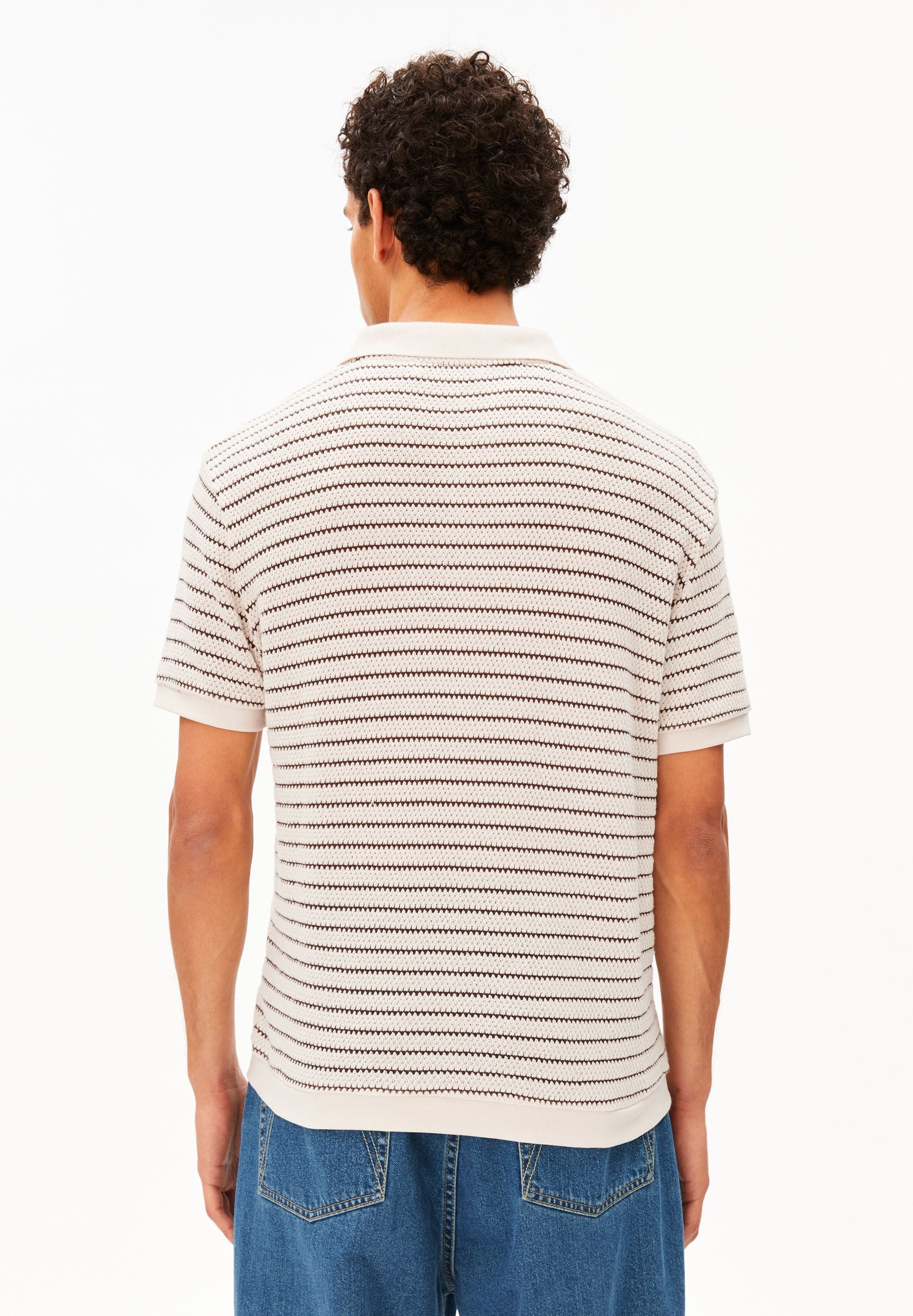 polo maille ray en coton bio maario knitted crme ray beige armedangels homme polo raye coton bio beige l armoire poethique 2
