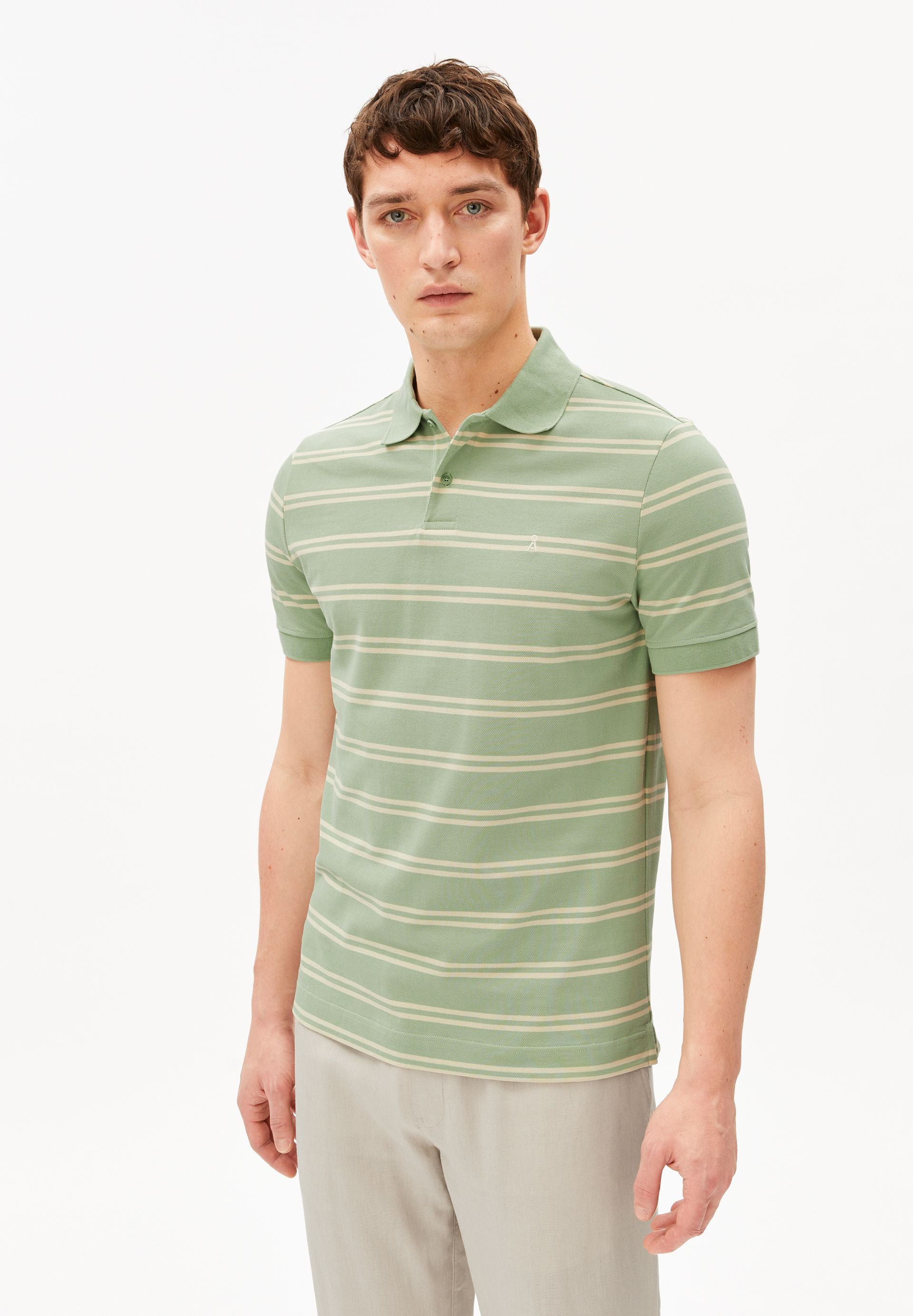 polo ray en coton bio cru et vert clair armedangels homme polo ray coton bio cru vert l armoire poethique 1
