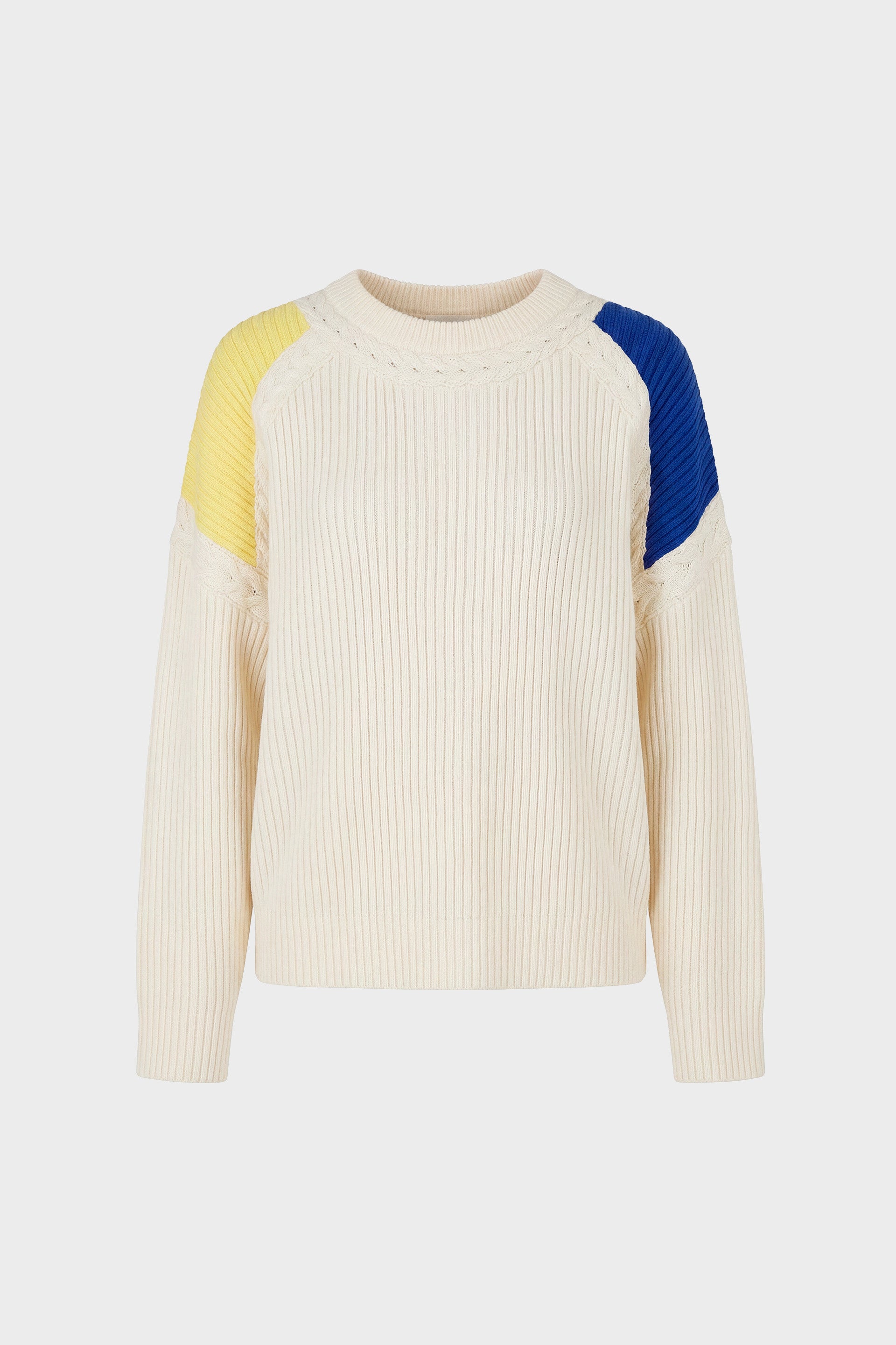pull en coton bio ihure crme bleu et jaune skfk femme pull ihure coton bio crme bleu jaune l armoire poethique 5