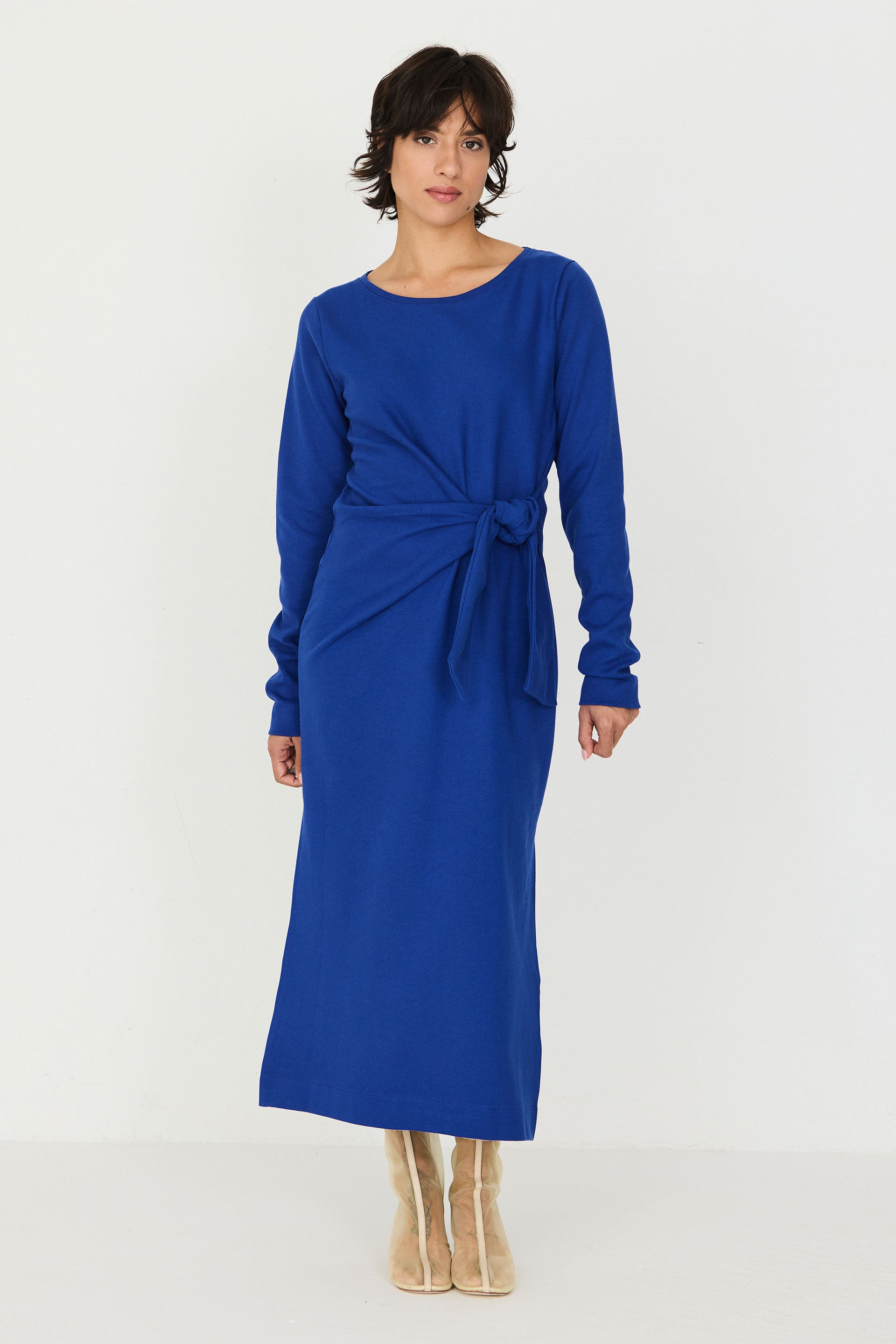 robe longue en coton bio ide bleu skfk femme robe longue noeud ide coton bio bleu l armoire poethique 1