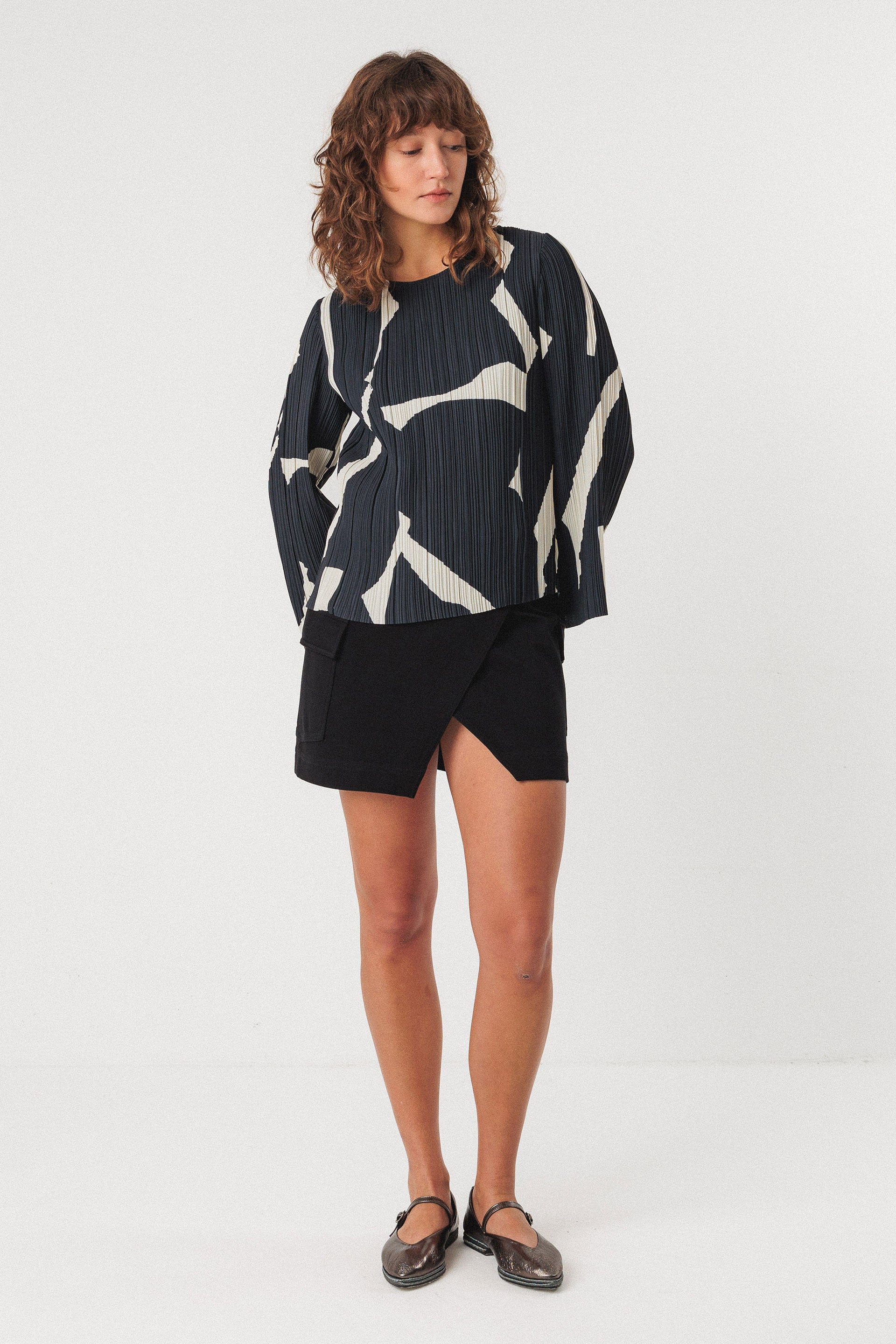 skfk femme blouse elbira marron noir creme polyester recycle l armoire poethique 2