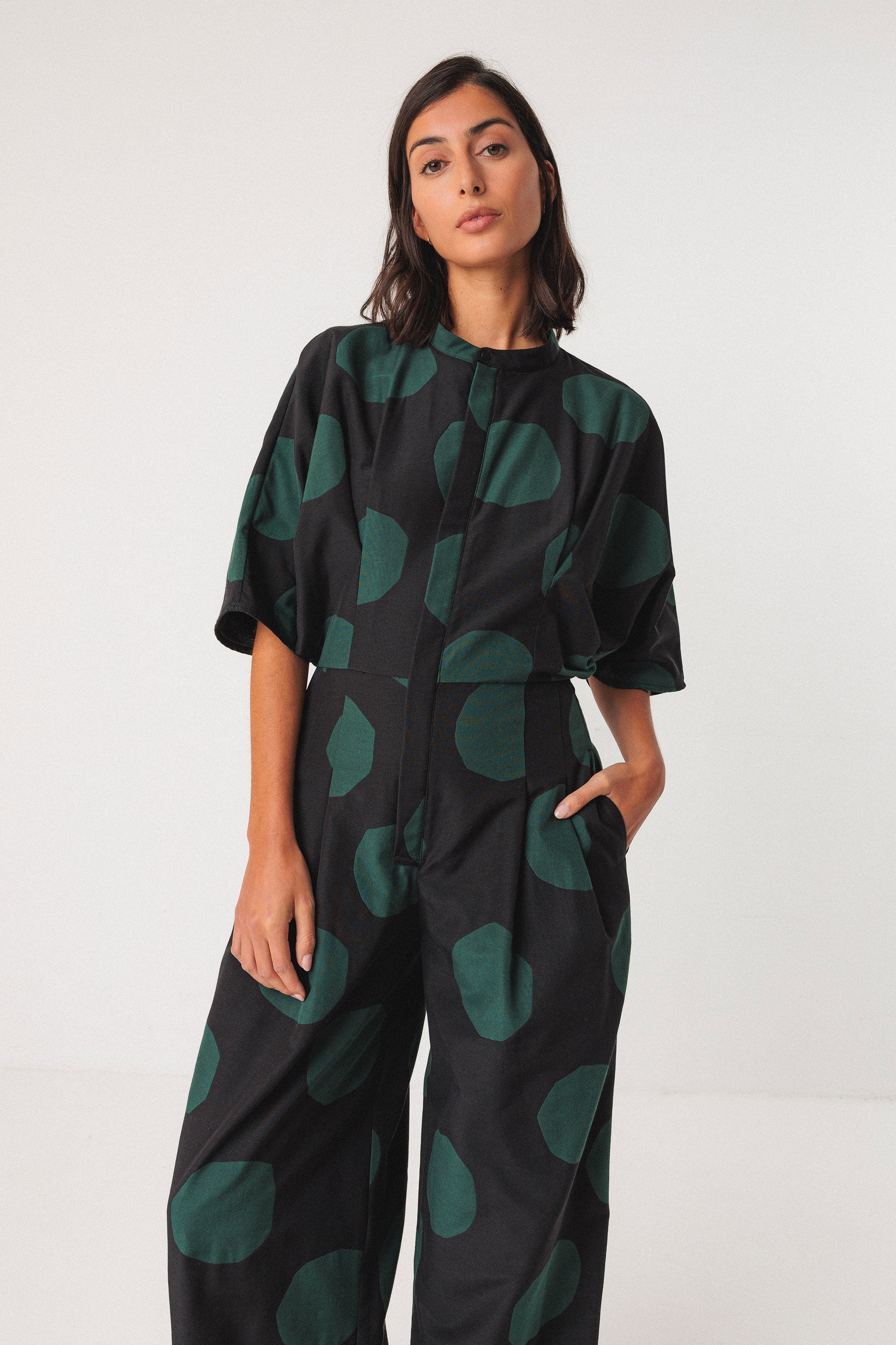 skfk femme combinaison siloe lorea dots coton bio noir vert l armoire poethique  2