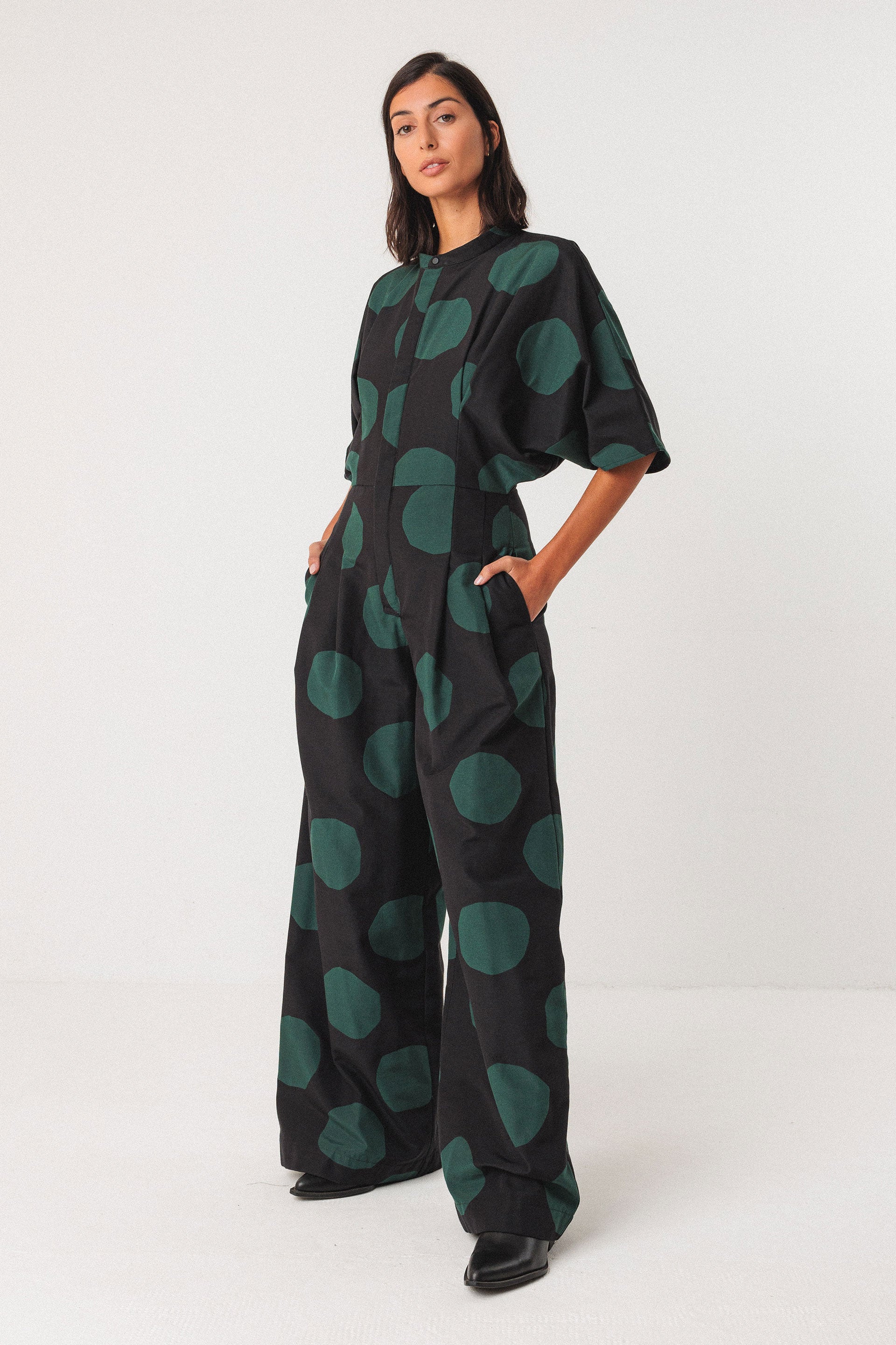 skfk femme combinaison siloe lorea dots coton bio noir vert l armoire poethique  3