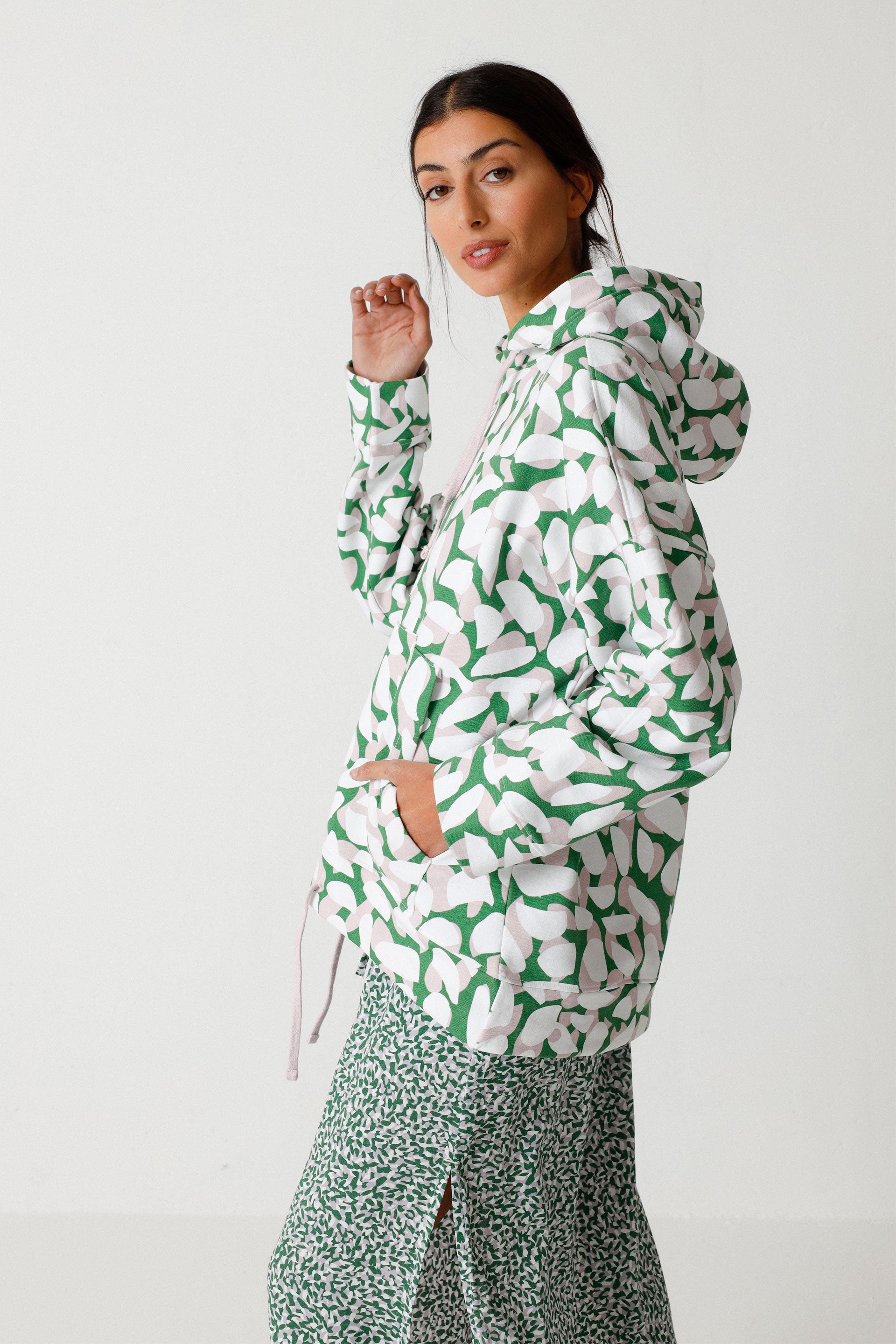 Jupe longue fluide en lenzing ecovero aida small petals · bleu et vert