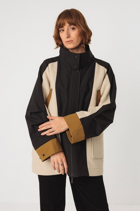 skfk femme manteau kase laine creme noir beige l armoire poethique  1