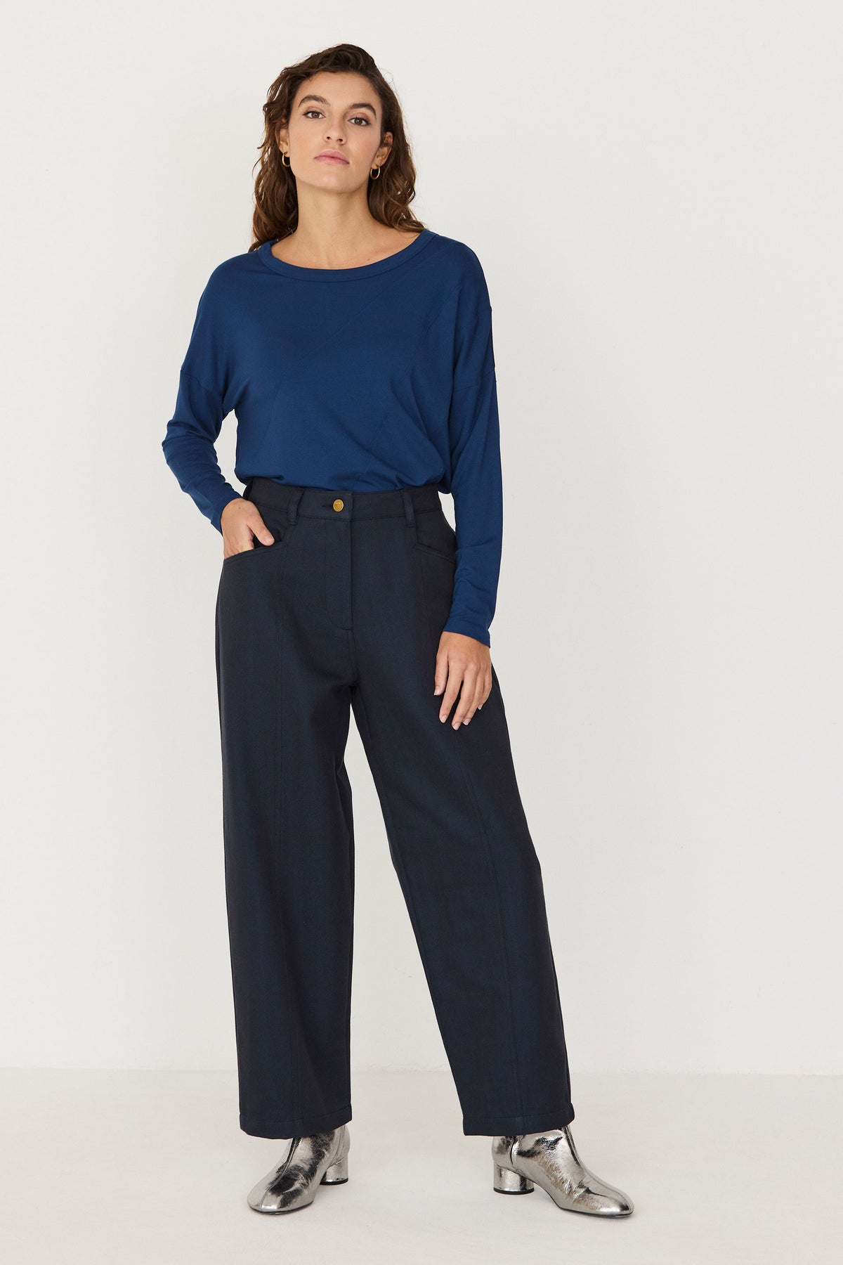 skfk femme pantalon large aizane coton bio bleu armoire poethique 2