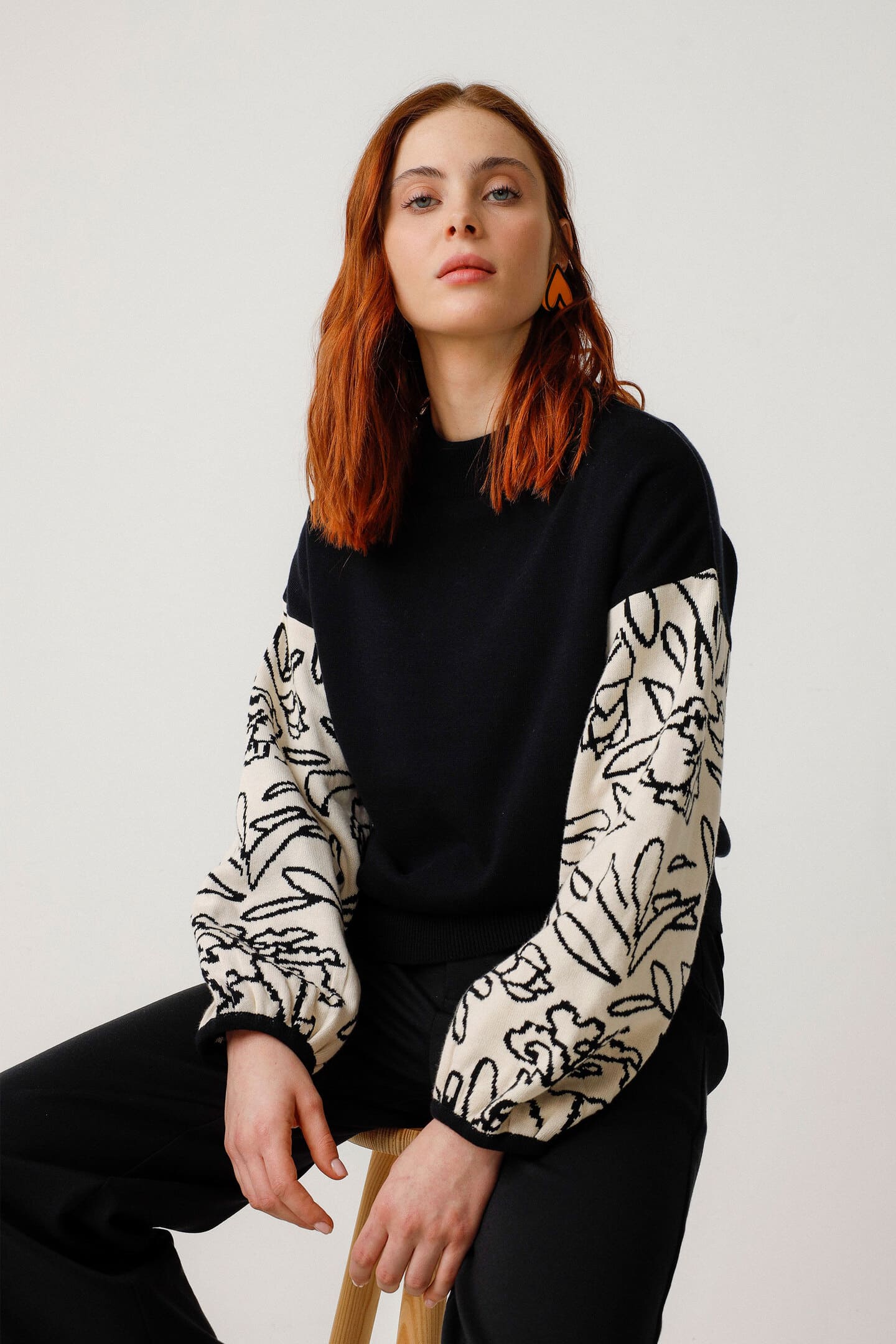 Pull en coton bio aitza · noir et crème