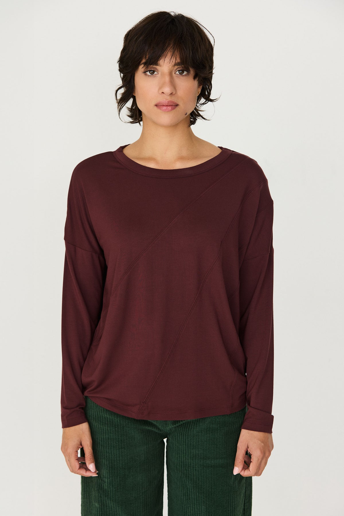 skfk femme tee shirt manches longues beltzane modal tencel chocolat l armoire poethique 2