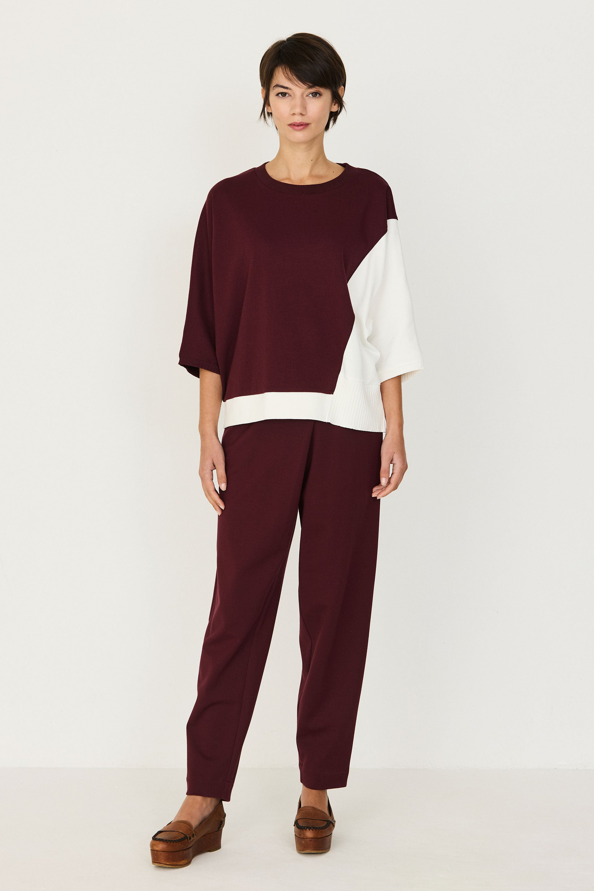 skfk femme top manches 3 4 aloria bordeaux cr me coton bio l armoire poethique 2