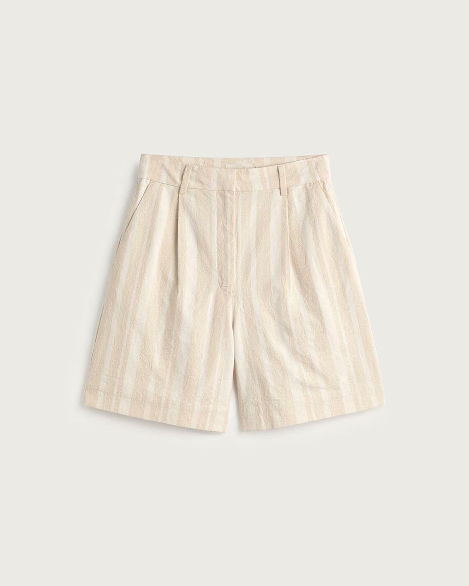 thinking mu femme bermuda raw dappled stripes lia ecru coton bio l armoire poethique 1