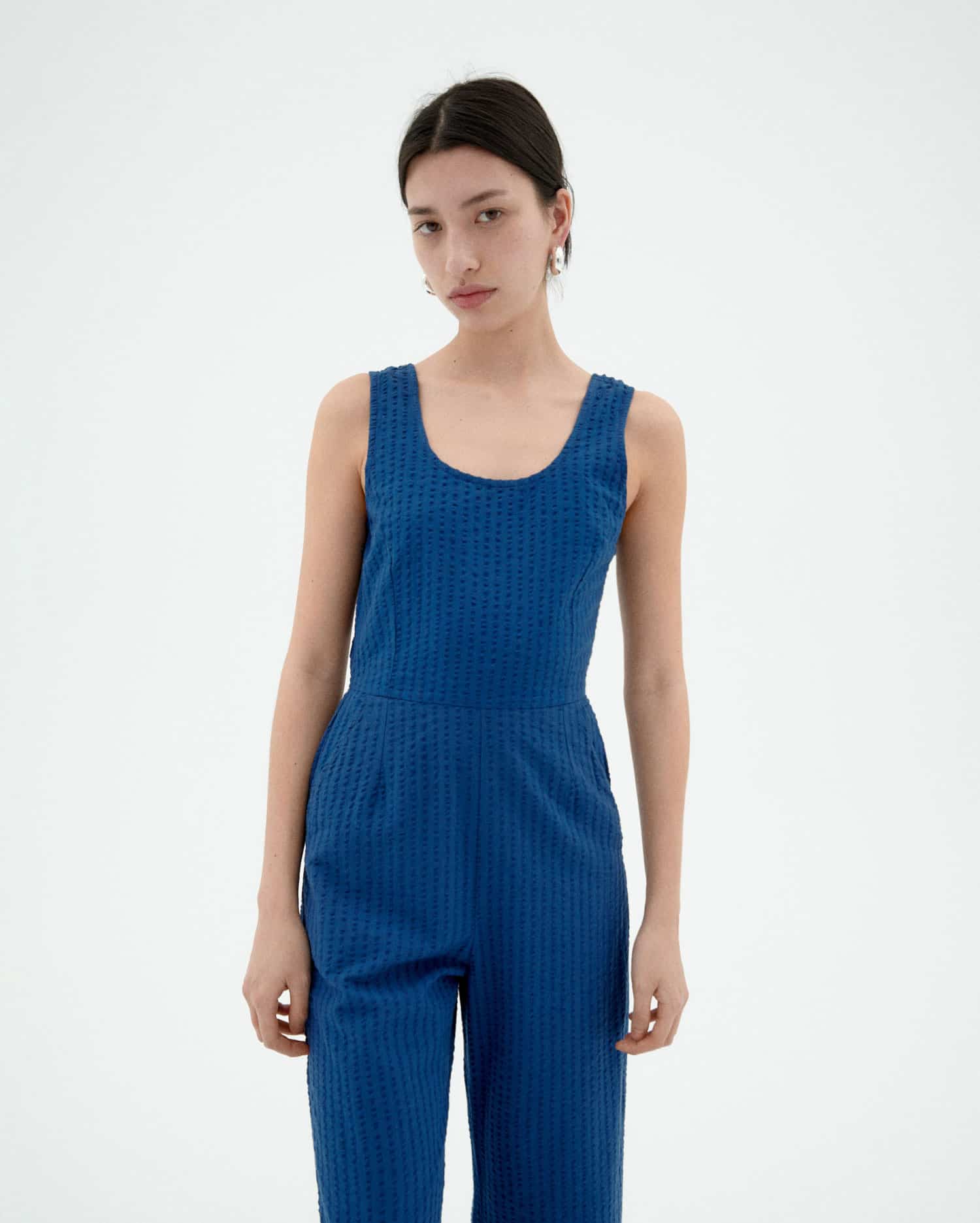 thinking mu femme combinaison raflesia bleu cobalt coton bio seersucker l armoire poethique  4
