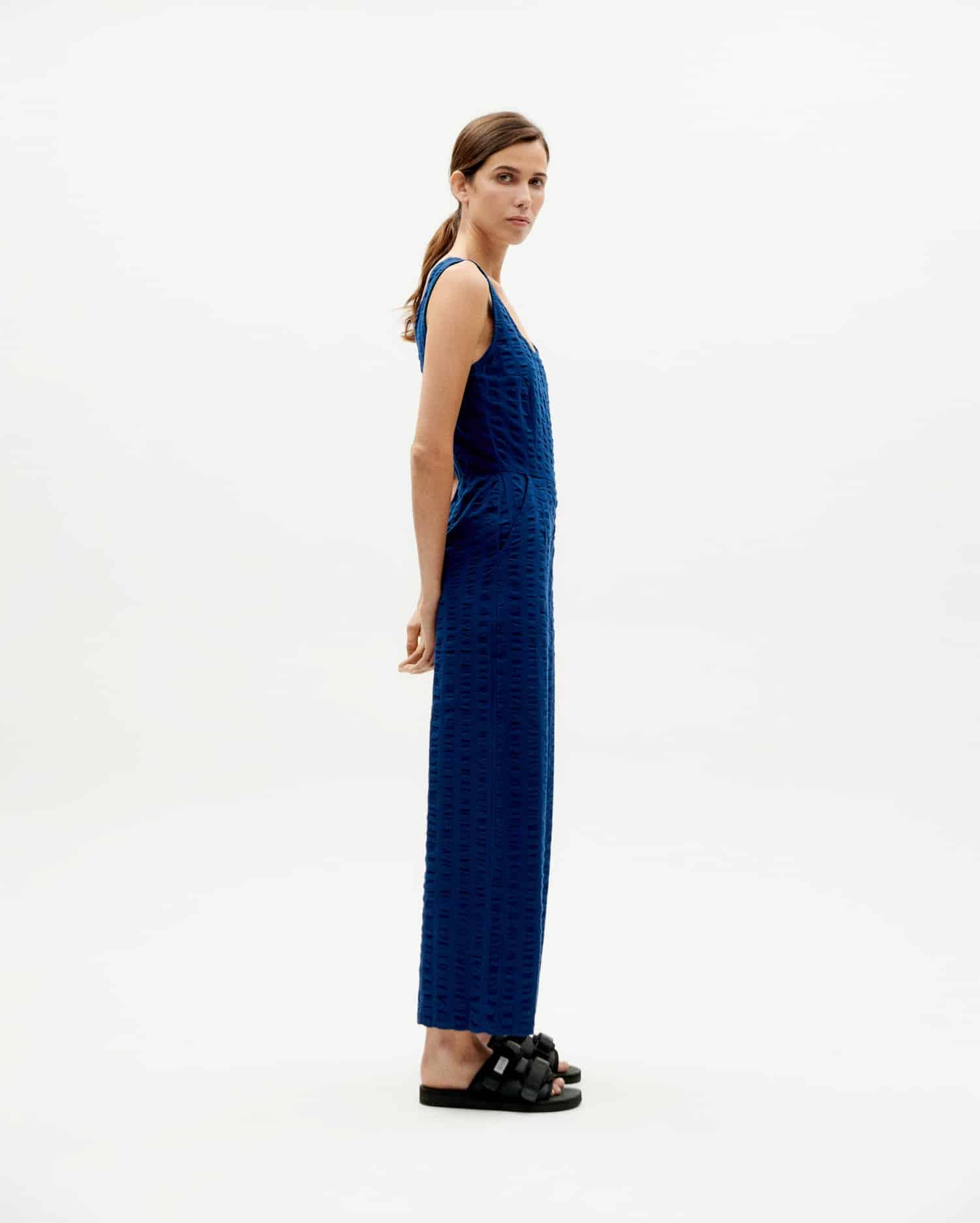 thinking mu femme combinaison seersucker rafflesia bleu marine coton bio l armoire poethique