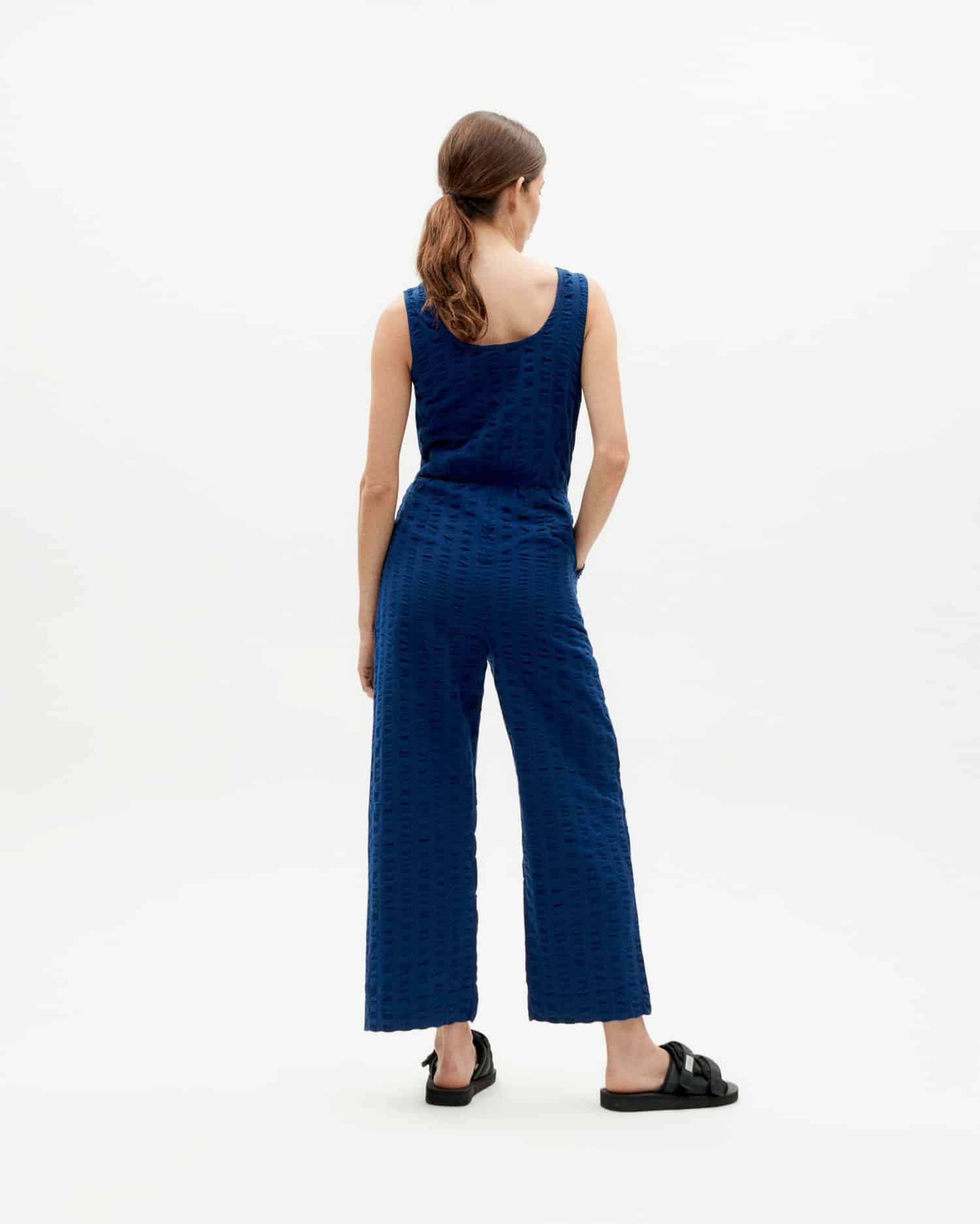 thinking mu femme combinaison seersucker rafflesia bleu marine coton bio l armoire poethique 1