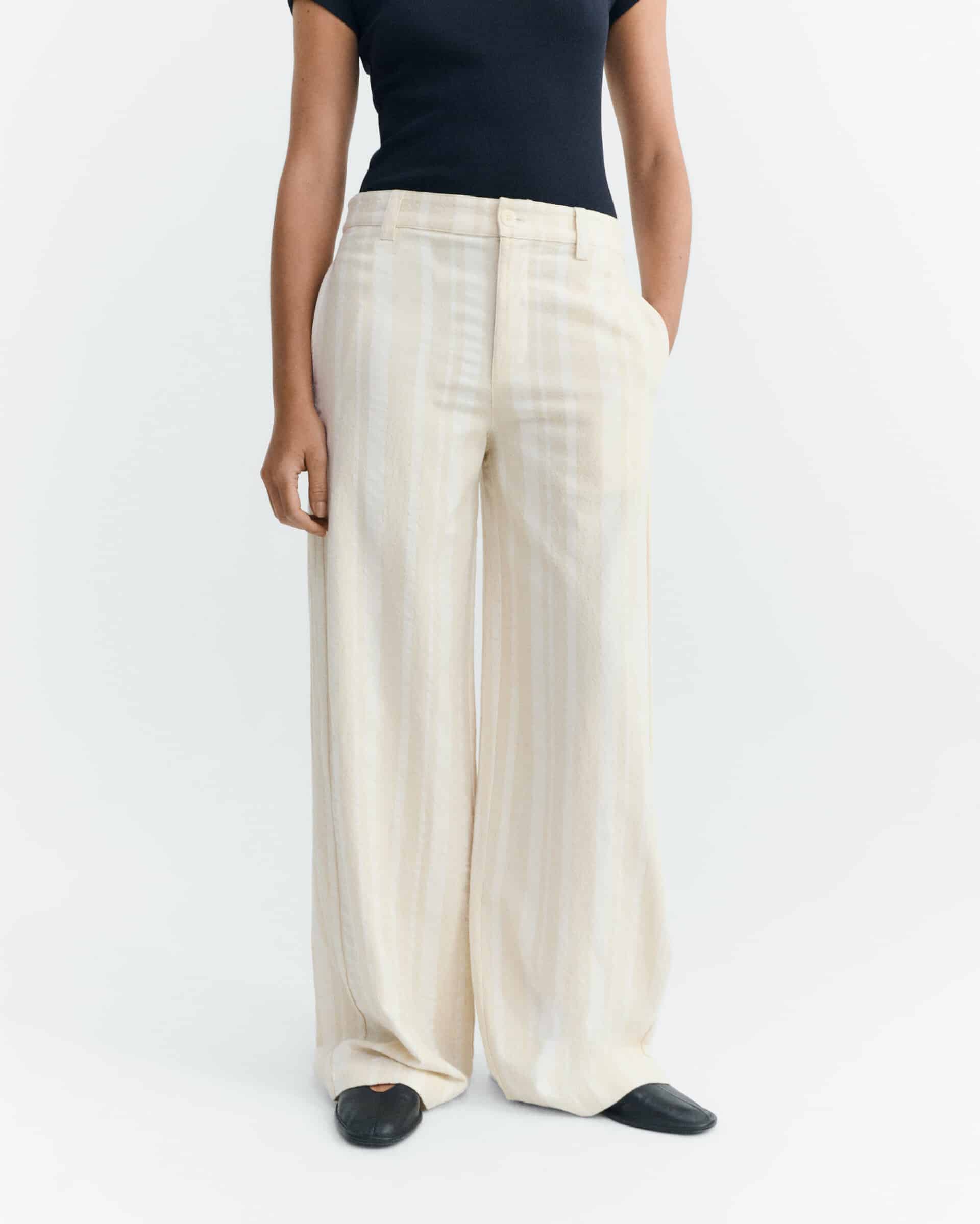 thinking mu femme pantalon raw dappled stripes serena ecru coton bio l armoire poethique 1