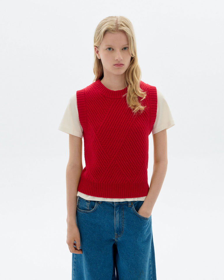 thinking mu femme pull sans manches kaia rouge laine l armoire poethique 1