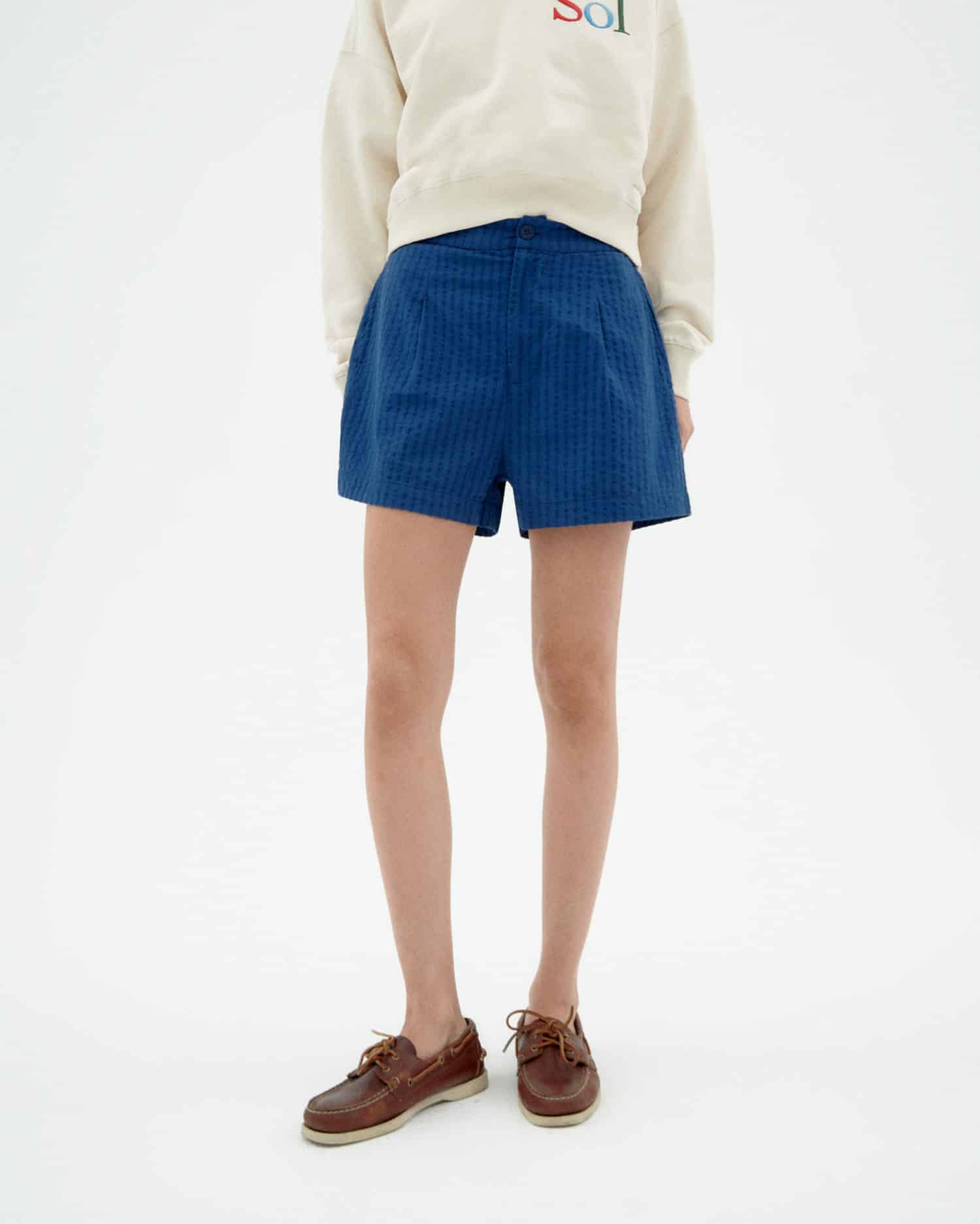 thinking mu femme short narciso bleu cobalt coton bio l armoire poethique  1