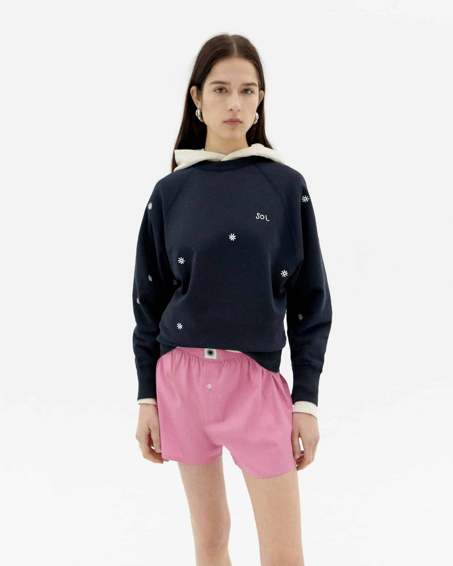 thinking mu femme sweatshirt solsol bonnie bleu marine blanc coton bio l armoire poethique  1