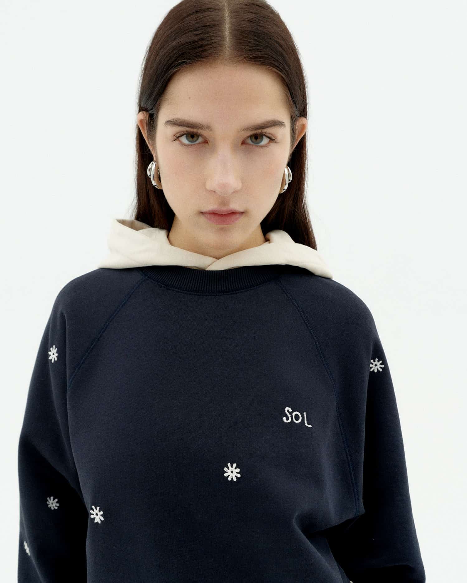 thinking mu femme sweatshirt solsol bonnie bleu marine blanc coton bio l armoire poethique  4