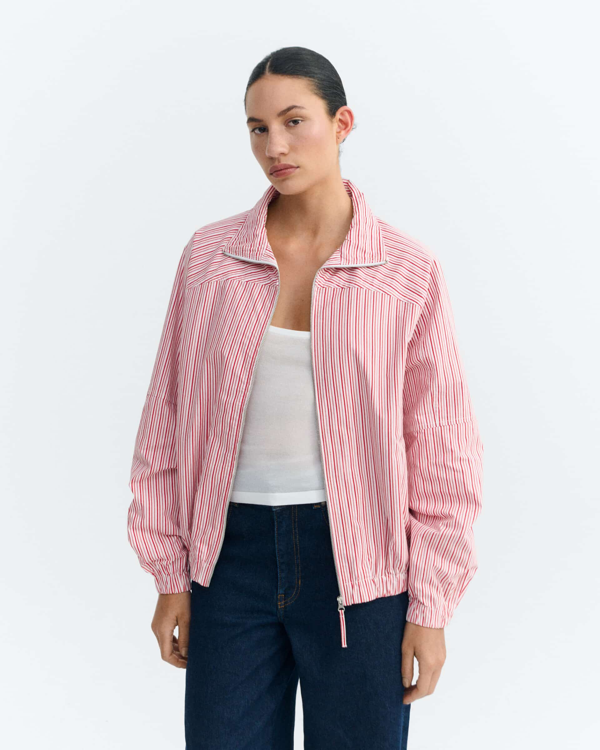 thinking mu femme veste colliure stripes monica blanc rouge coton bio l armoire poethique 2
