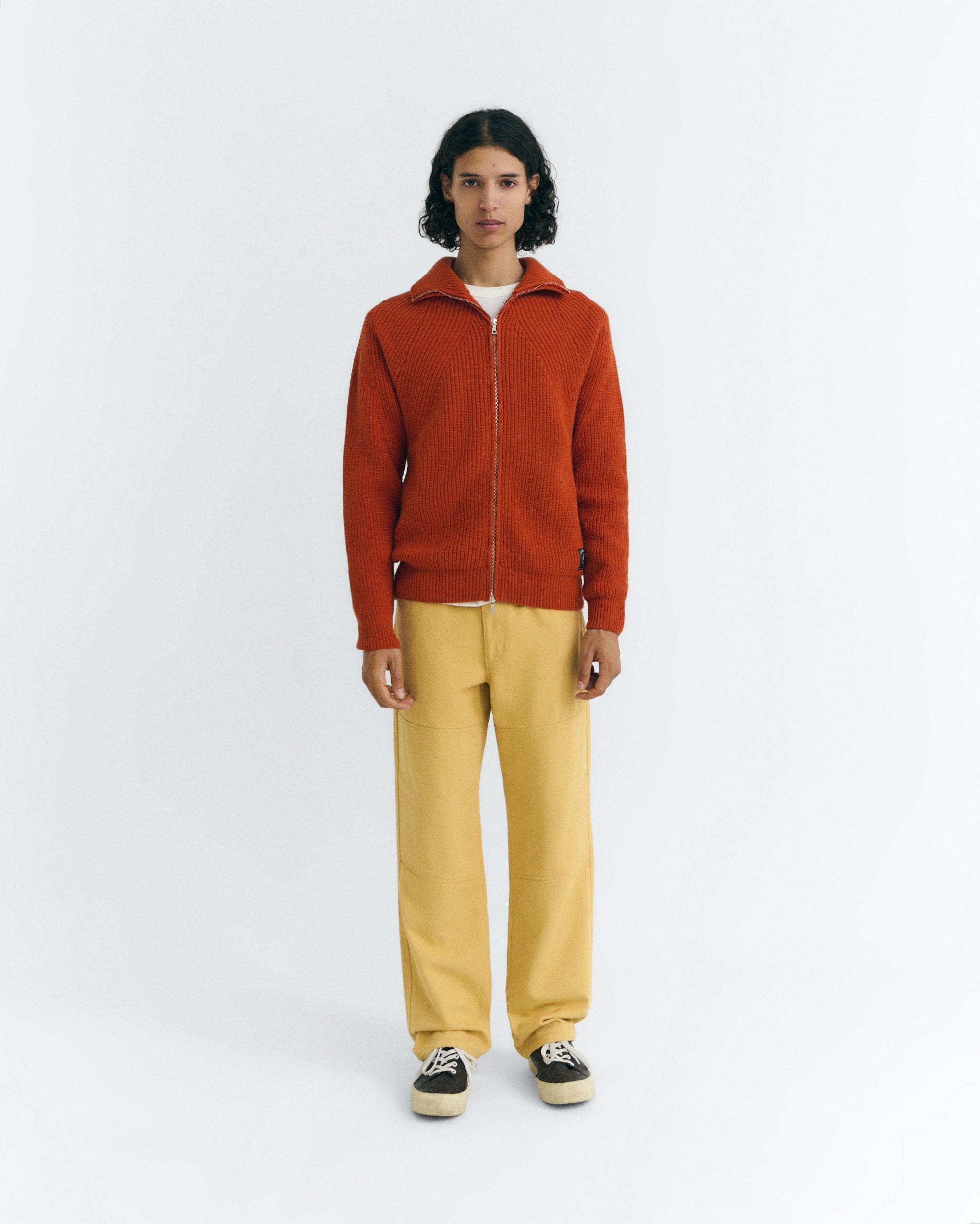 thinking mu homme cardigan zipp ekaiz abricot laine l armoire poethique 2