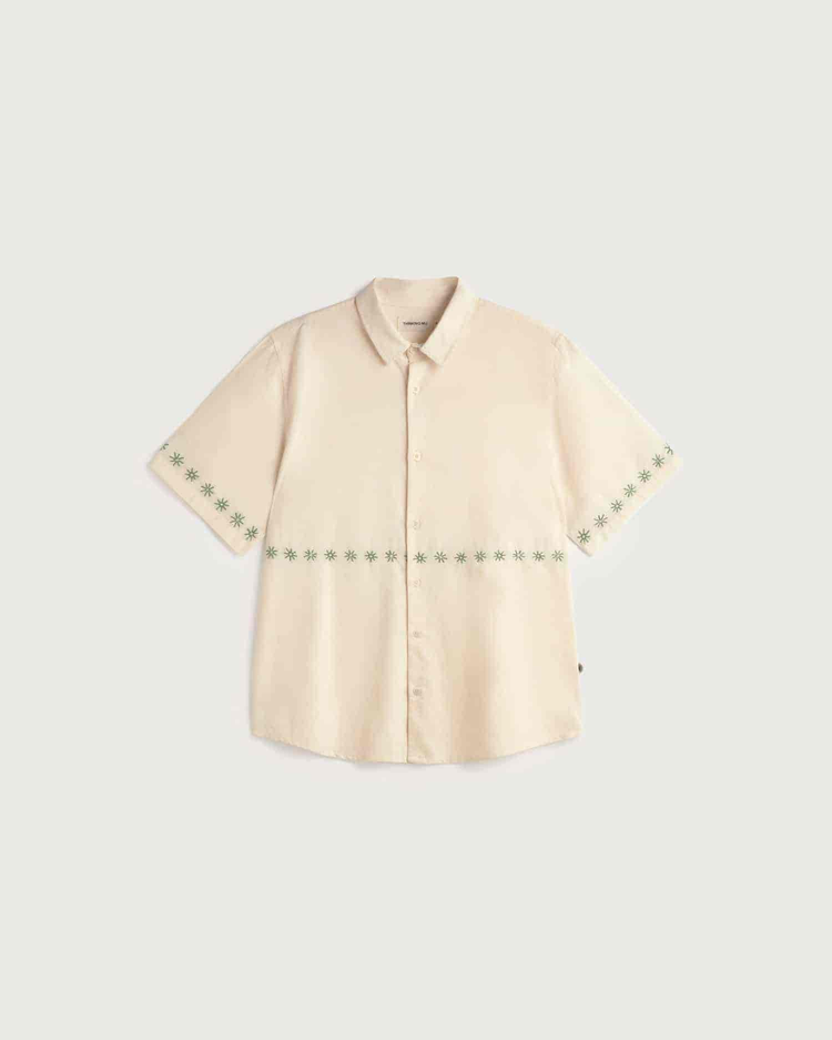 thinking mu homme chemise embroidery tom ecru bleu coton bio l armoire poethique 1